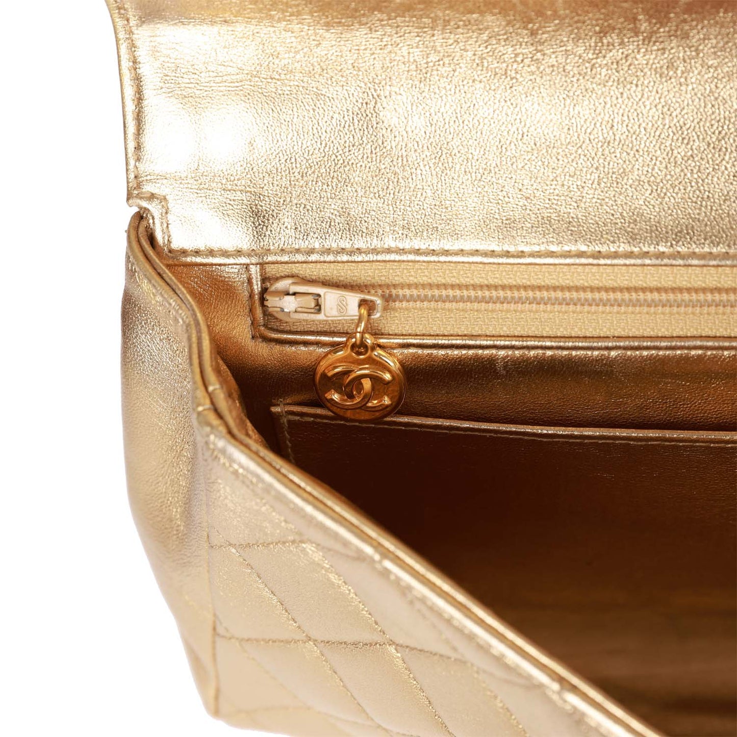 Chanel  Clutch Flap Bag with Handle Gold Metallic Lambskin Gold Hardware