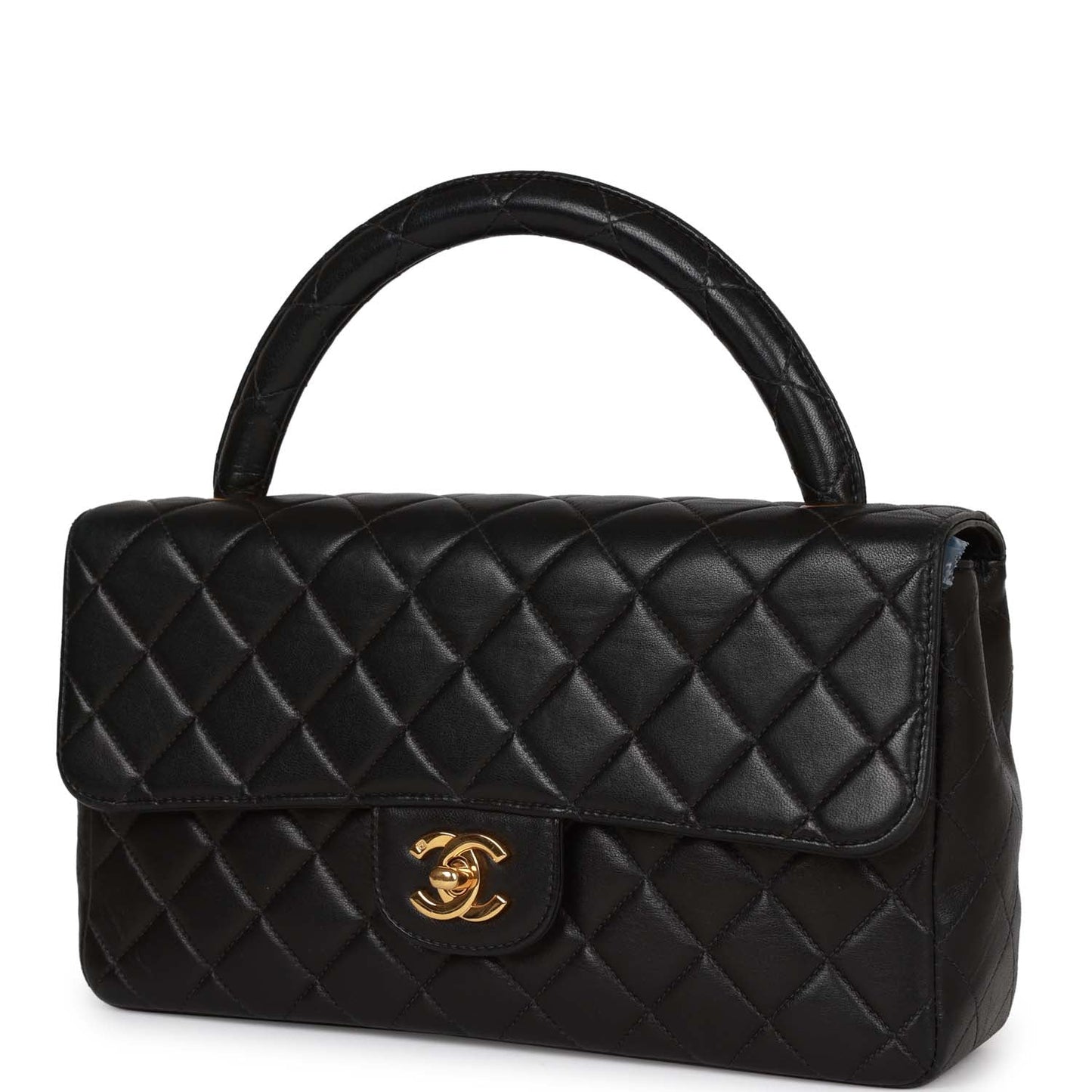 Chanel  Kelly Parent Flap Bag Black Lambskin Gold Hardware