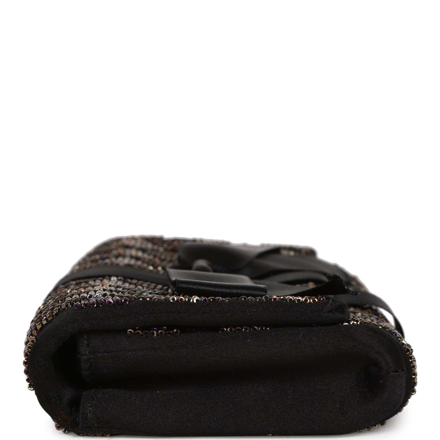 Chanel  Bead Embellished Bow Flap Clutch Black Satin