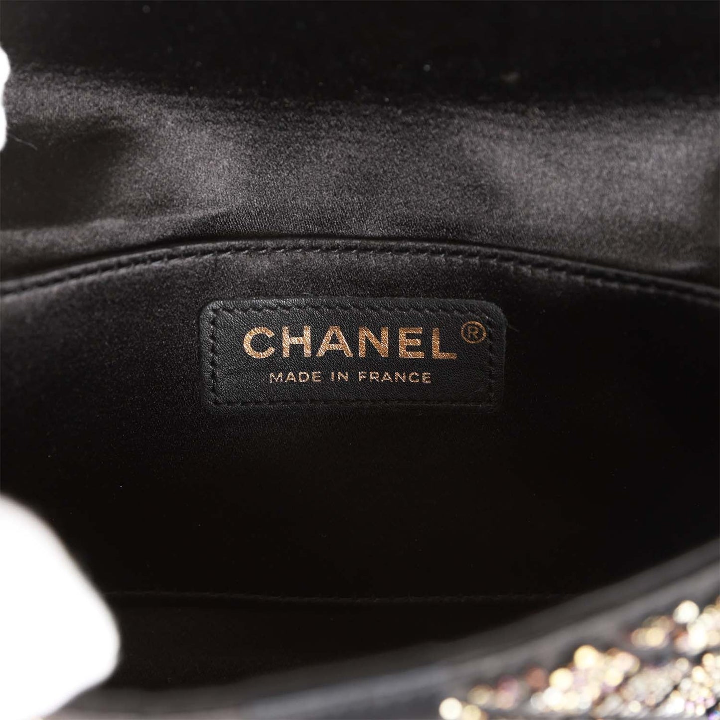 Chanel  Bead Embellished Bow Flap Clutch Black Satin