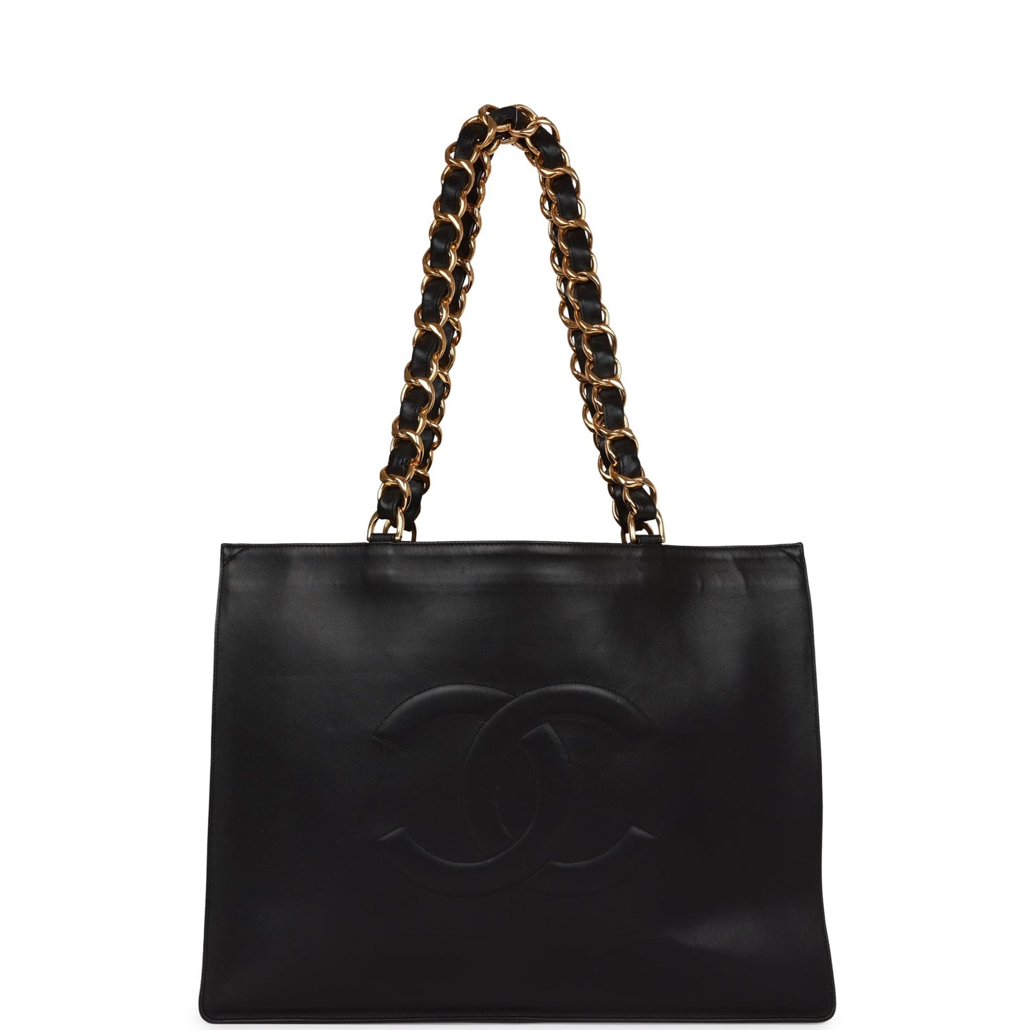 Chanel  CC Chain Shopping Tote Bag Black Lambskin Gold Hardware