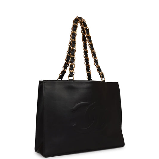 Chanel  CC Chain Shopping Tote Bag Black Lambskin Gold Hardware
