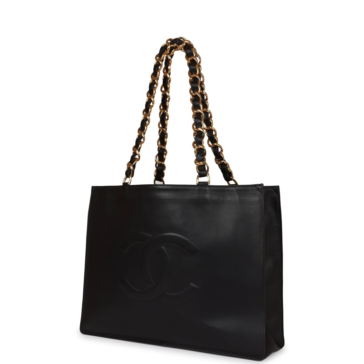 Chanel  CC Chain Shopping Tote Bag Black Lambskin Gold Hardware