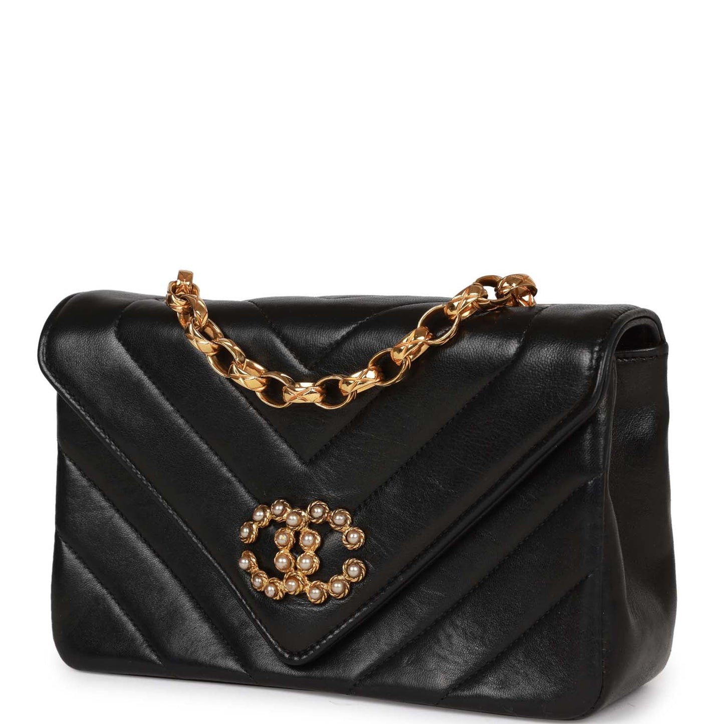 Chanel  Faux Pearl Coco Bijou Mini Flap Bag Black Lambskin Gold Hardware