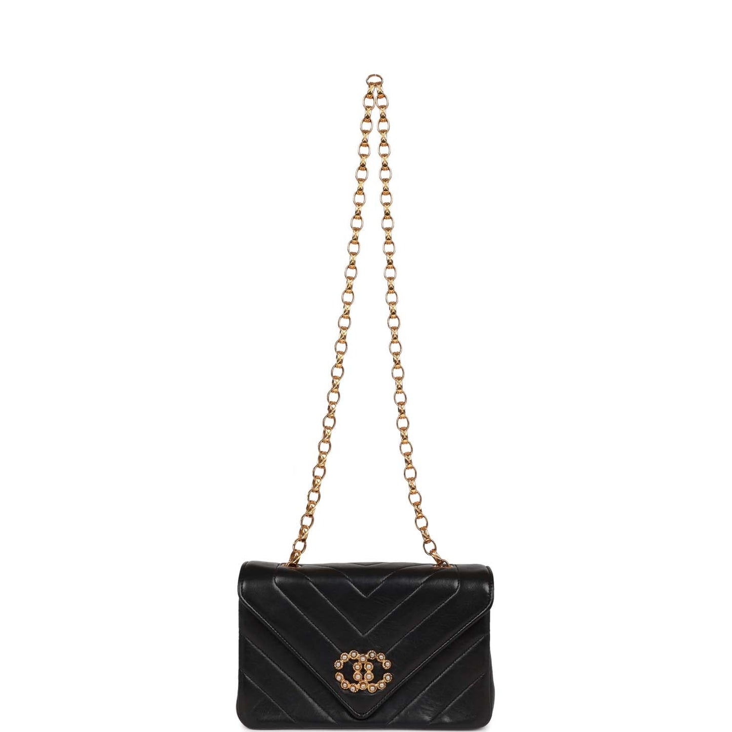 Chanel  Faux Pearl Coco Bijou Mini Flap Bag Black Lambskin Gold Hardware