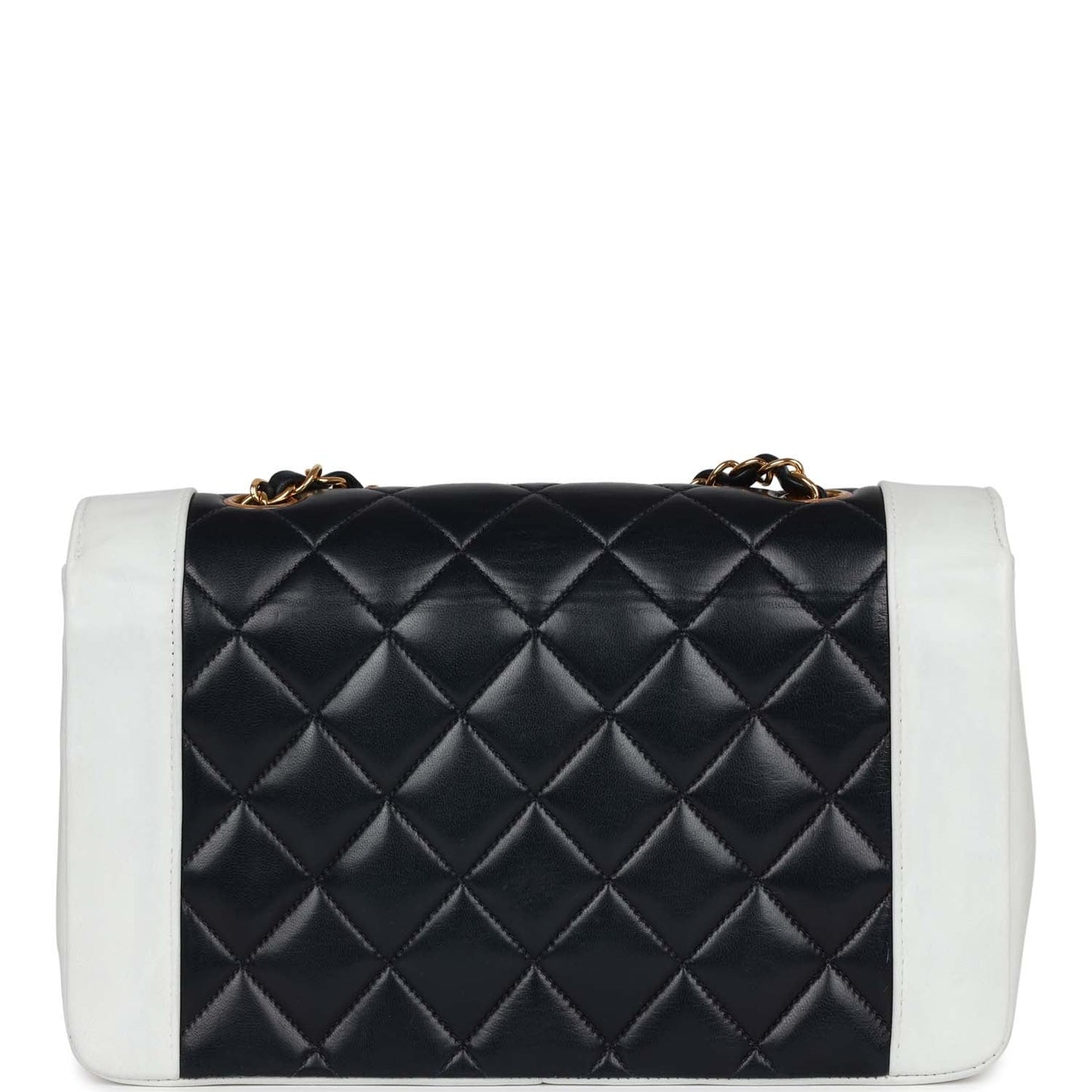 Chanel  Small Diana Flap Bag White and Navy Lambskin Gold Hardware