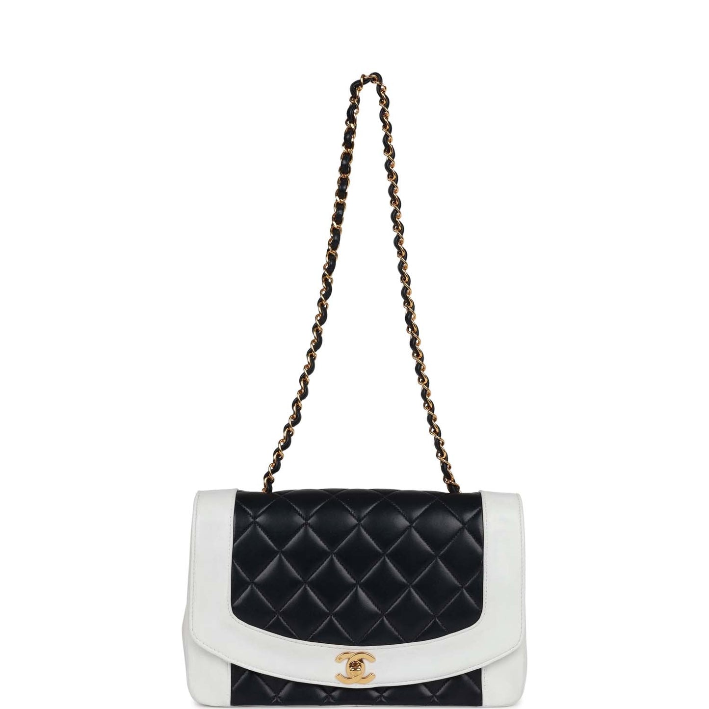 Chanel  Small Diana Flap Bag White and Navy Lambskin Gold Hardware