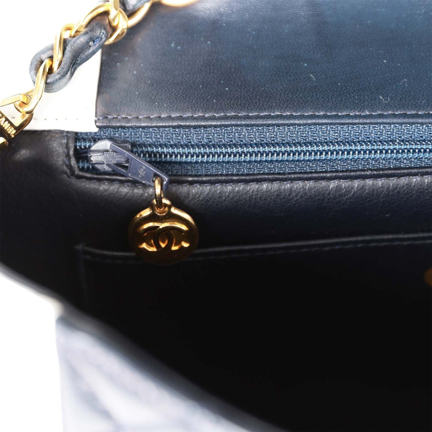 Chanel  Small Diana Flap Bag White and Navy Lambskin Gold Hardware
