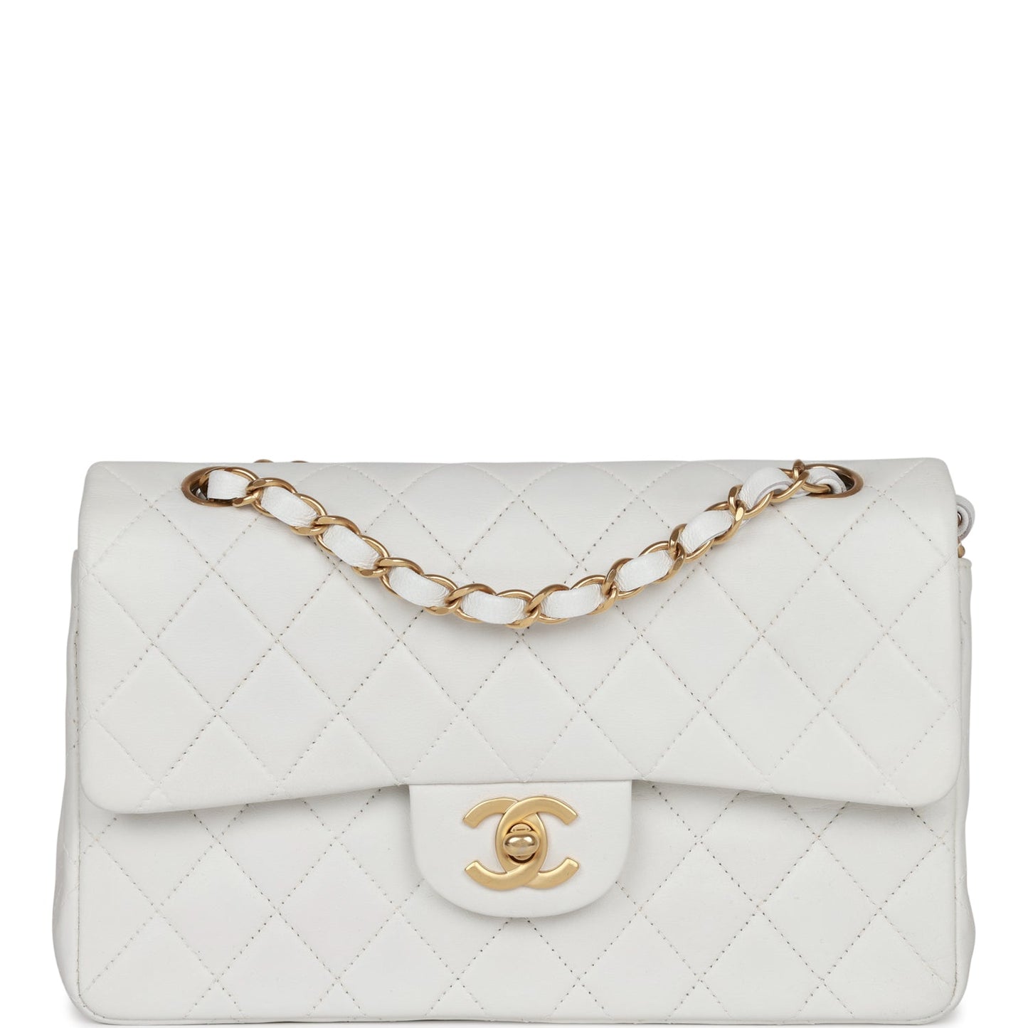 Chanel  Small Classic Double Flap White Lambskin Gold Hardware