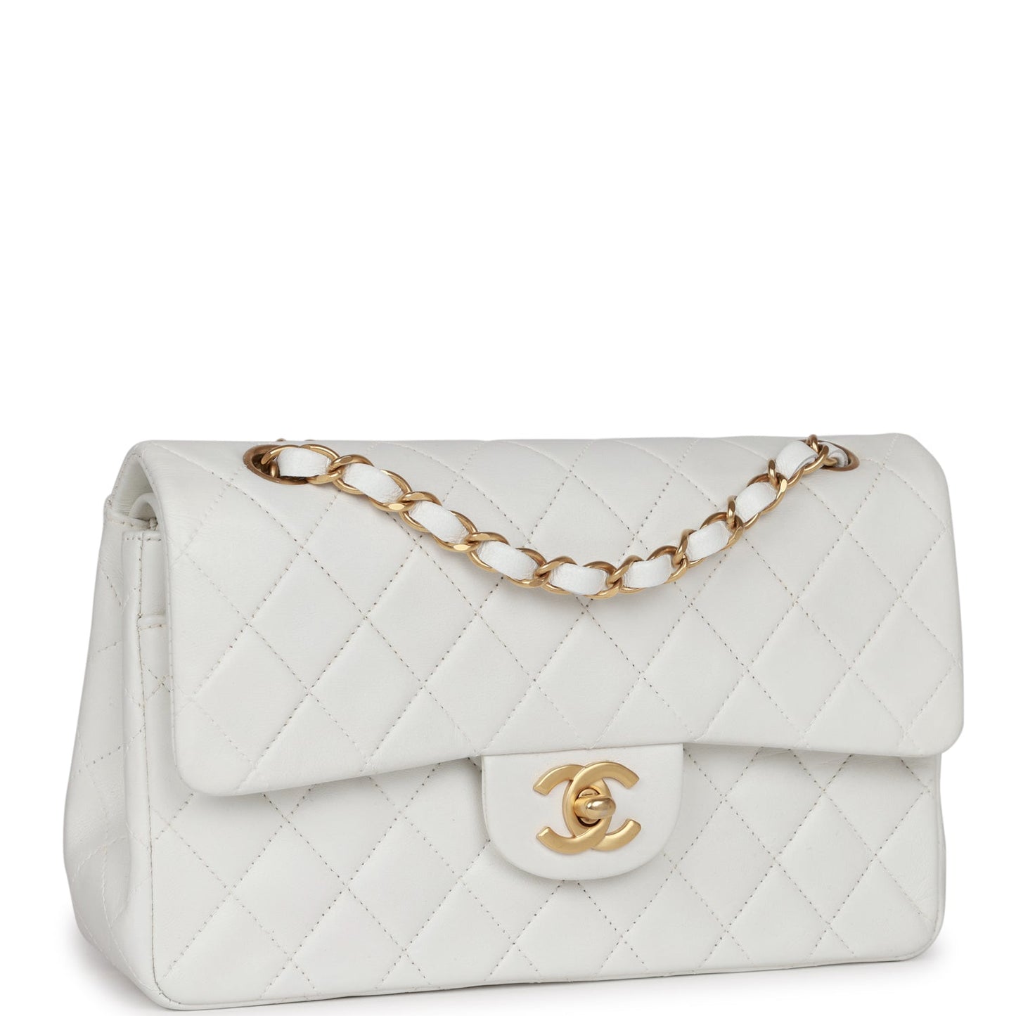 Chanel  Small Classic Double Flap White Lambskin Gold Hardware