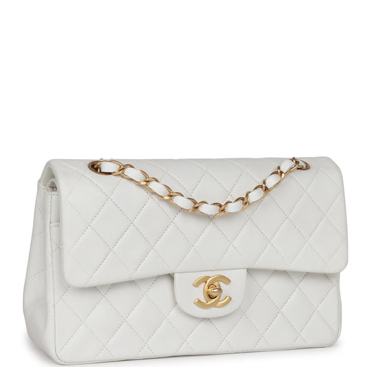 Chanel  Small Classic Double Flap White Lambskin Gold Hardware