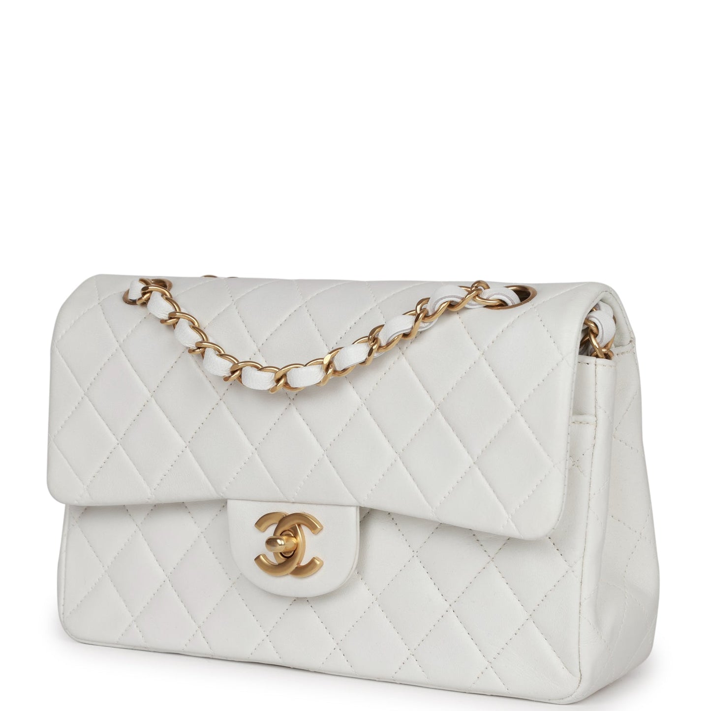 Chanel  Small Classic Double Flap White Lambskin Gold Hardware