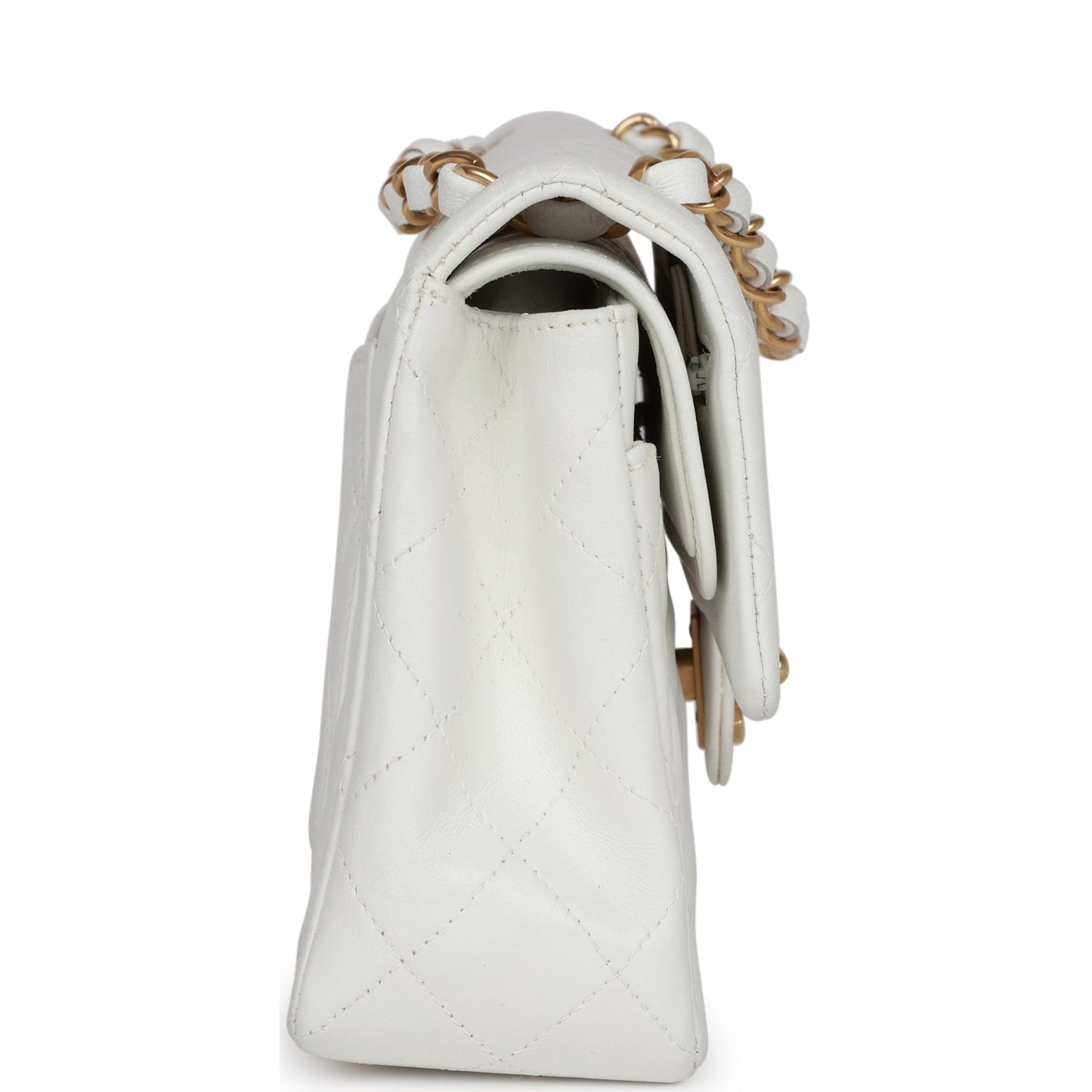 Chanel  Small Classic Double Flap White Lambskin Gold Hardware