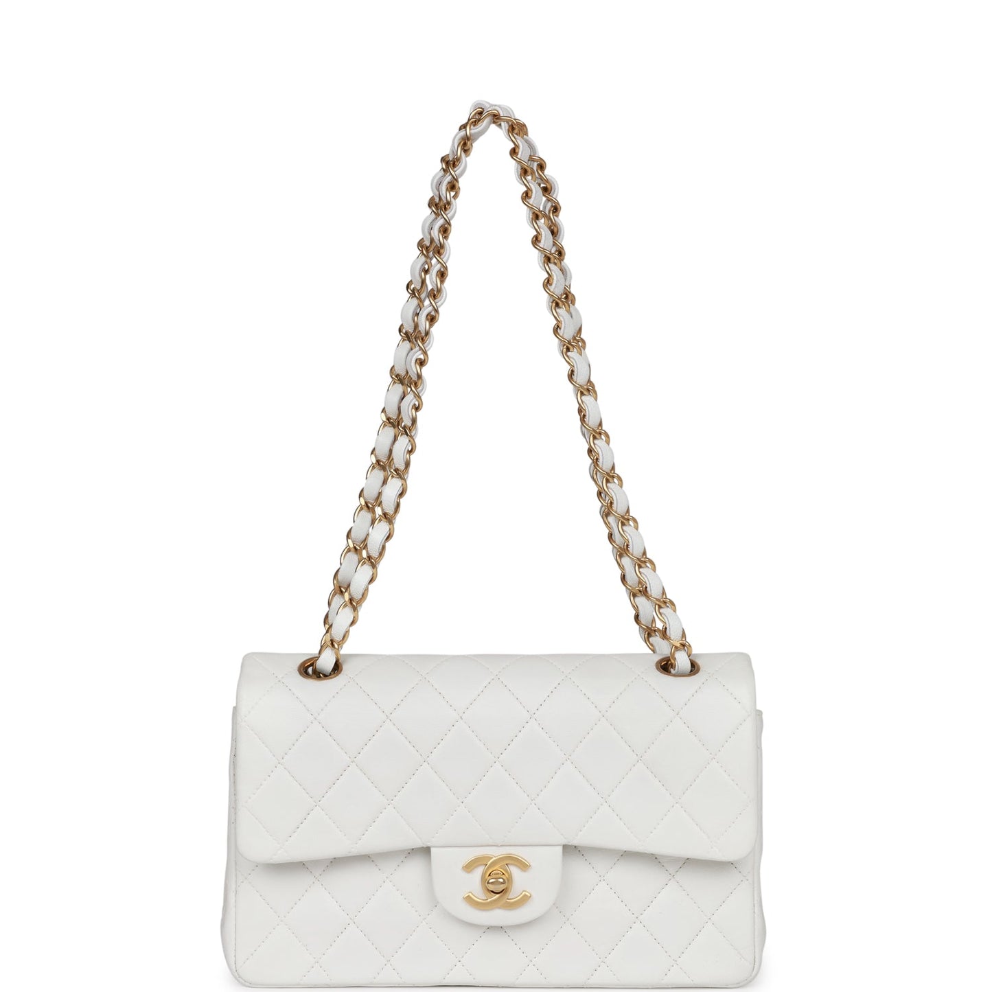 Chanel  Small Classic Double Flap White Lambskin Gold Hardware