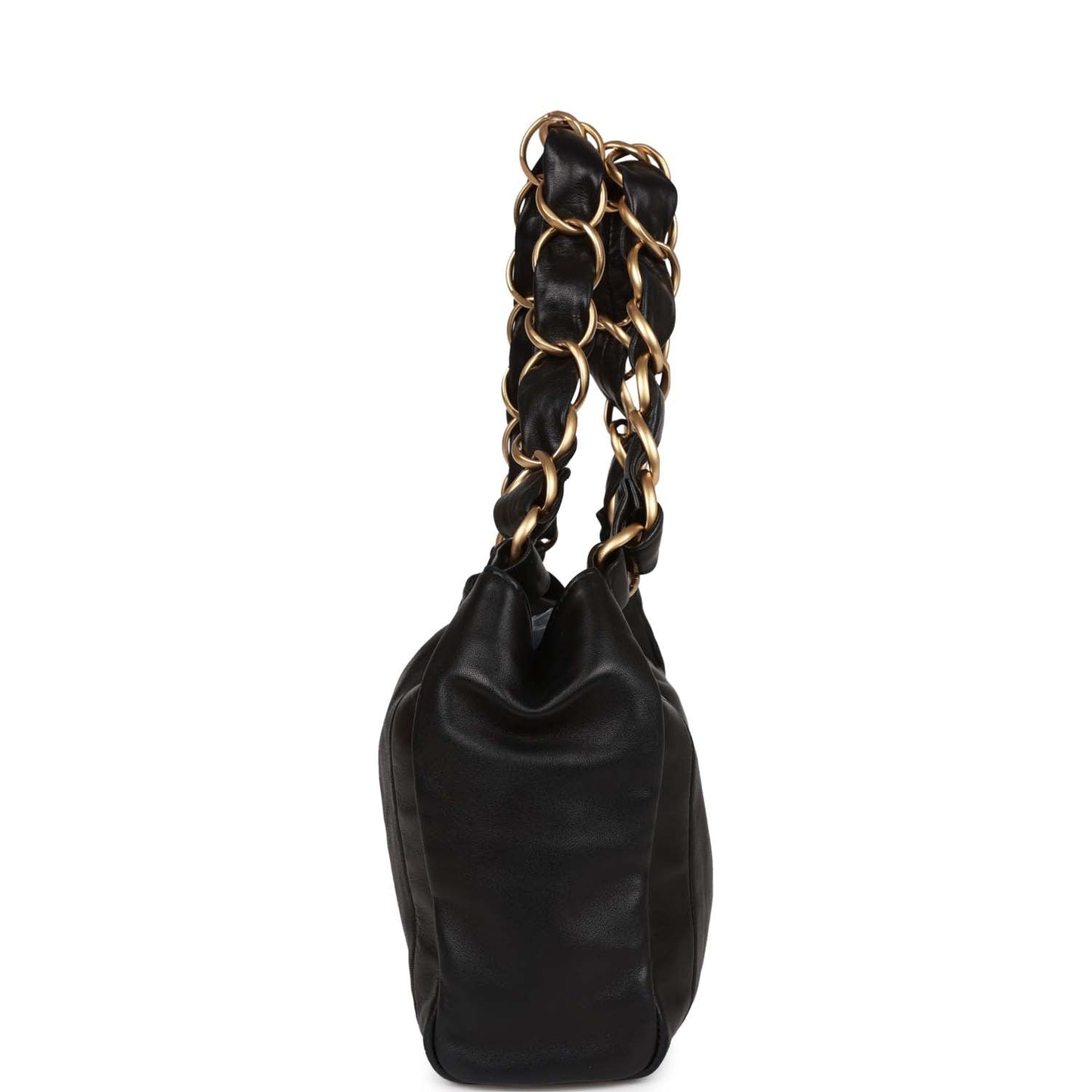 Chanel  "Olsen" Hobo Shoulder Bag Black Lambskin Brushed Gold Hardware