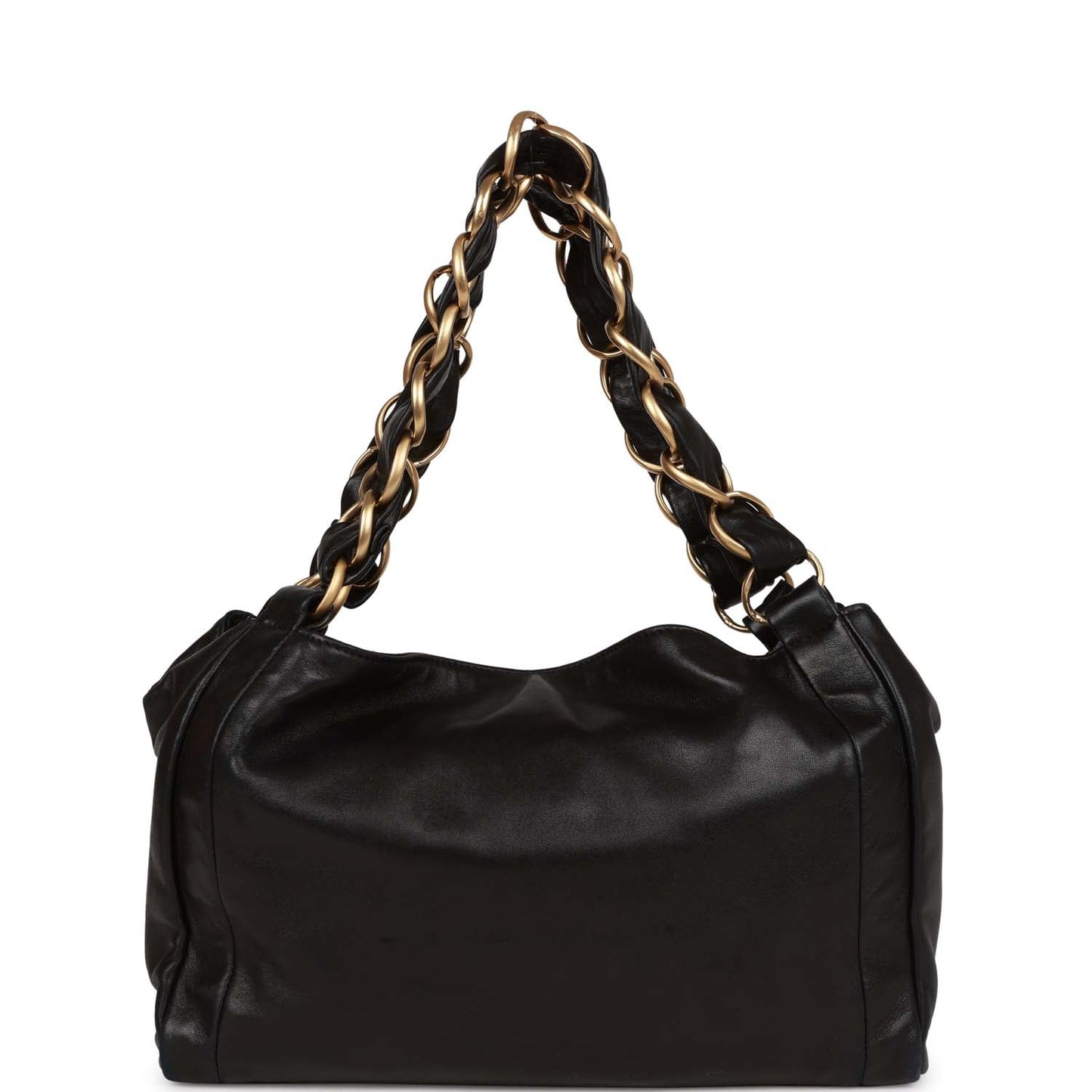 Chanel  "Olsen" Hobo Shoulder Bag Black Lambskin Brushed Gold Hardware