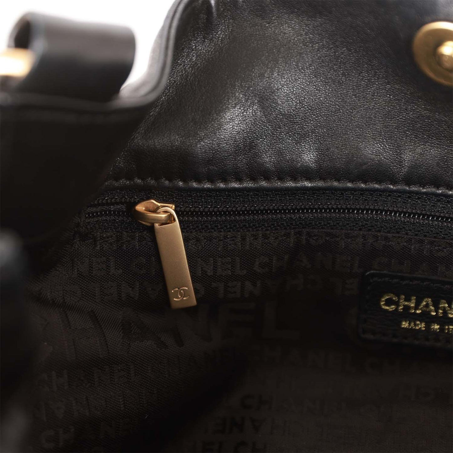 Chanel  "Olsen" Hobo Shoulder Bag Black Lambskin Brushed Gold Hardware
