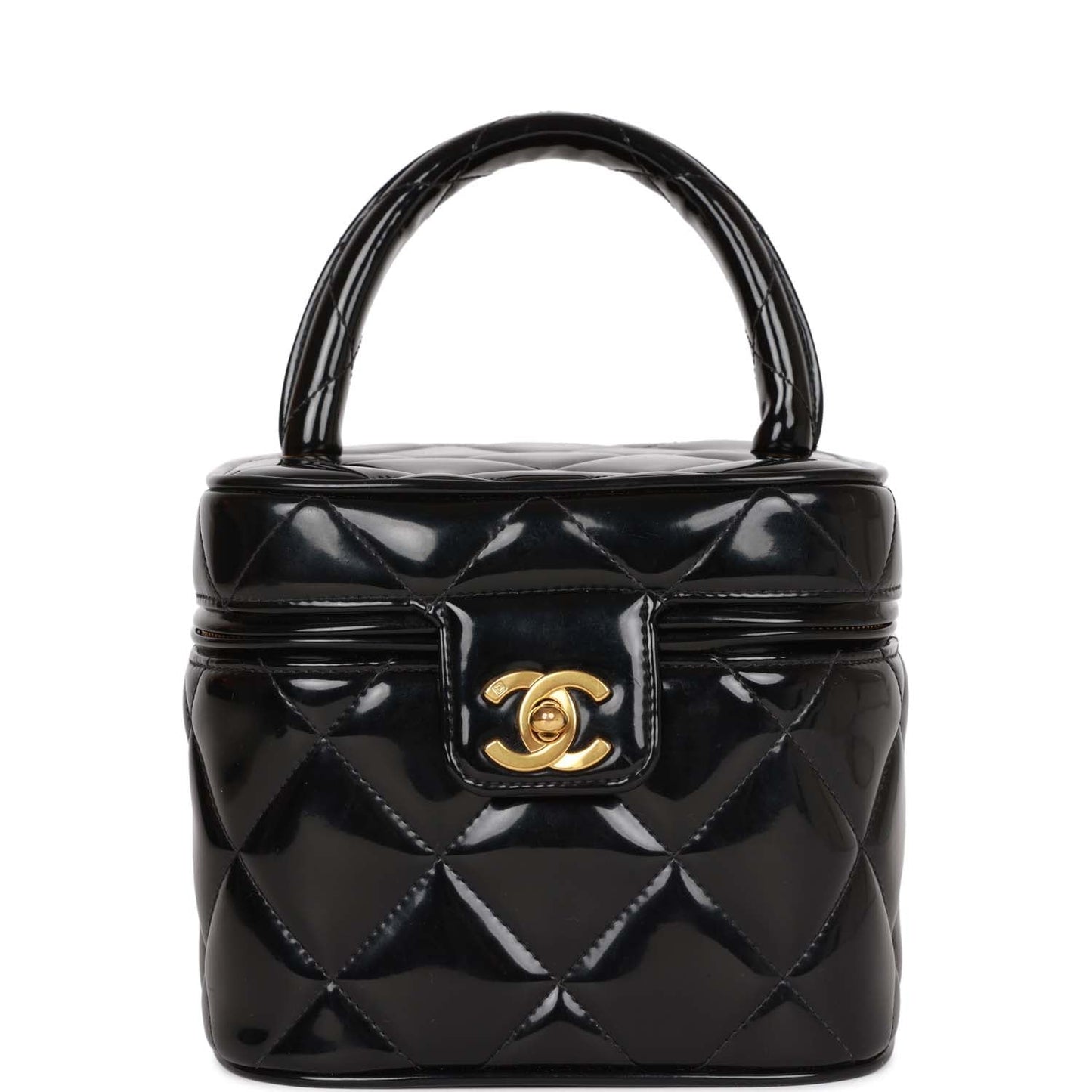 Chanel  Vanity Heart Mirror Bag Black Patent Gold Hardware