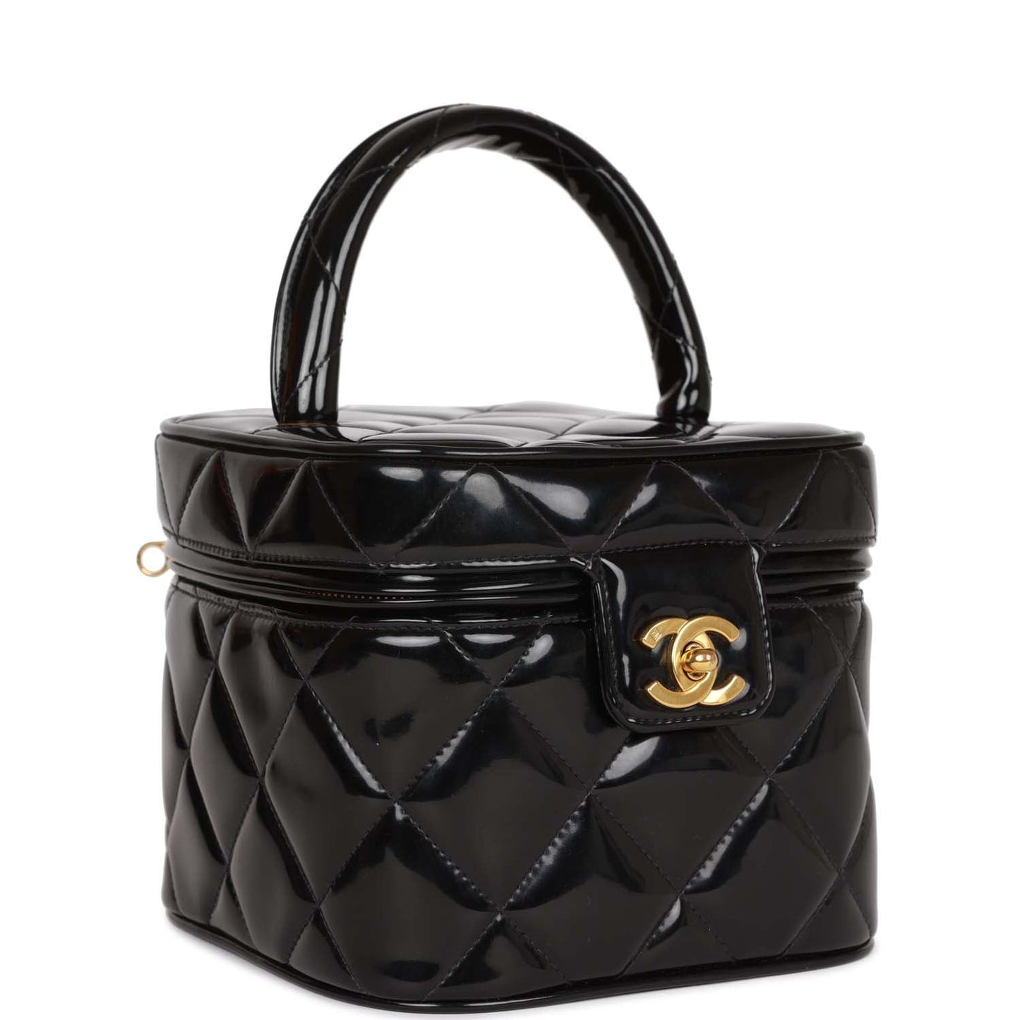 Chanel  Vanity Heart Mirror Bag Black Patent Gold Hardware