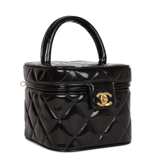 Chanel  Vanity Heart Mirror Bag Black Patent Gold Hardware