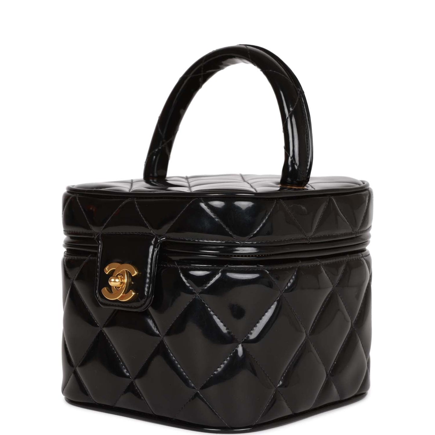 Chanel  Vanity Heart Mirror Bag Black Patent Gold Hardware