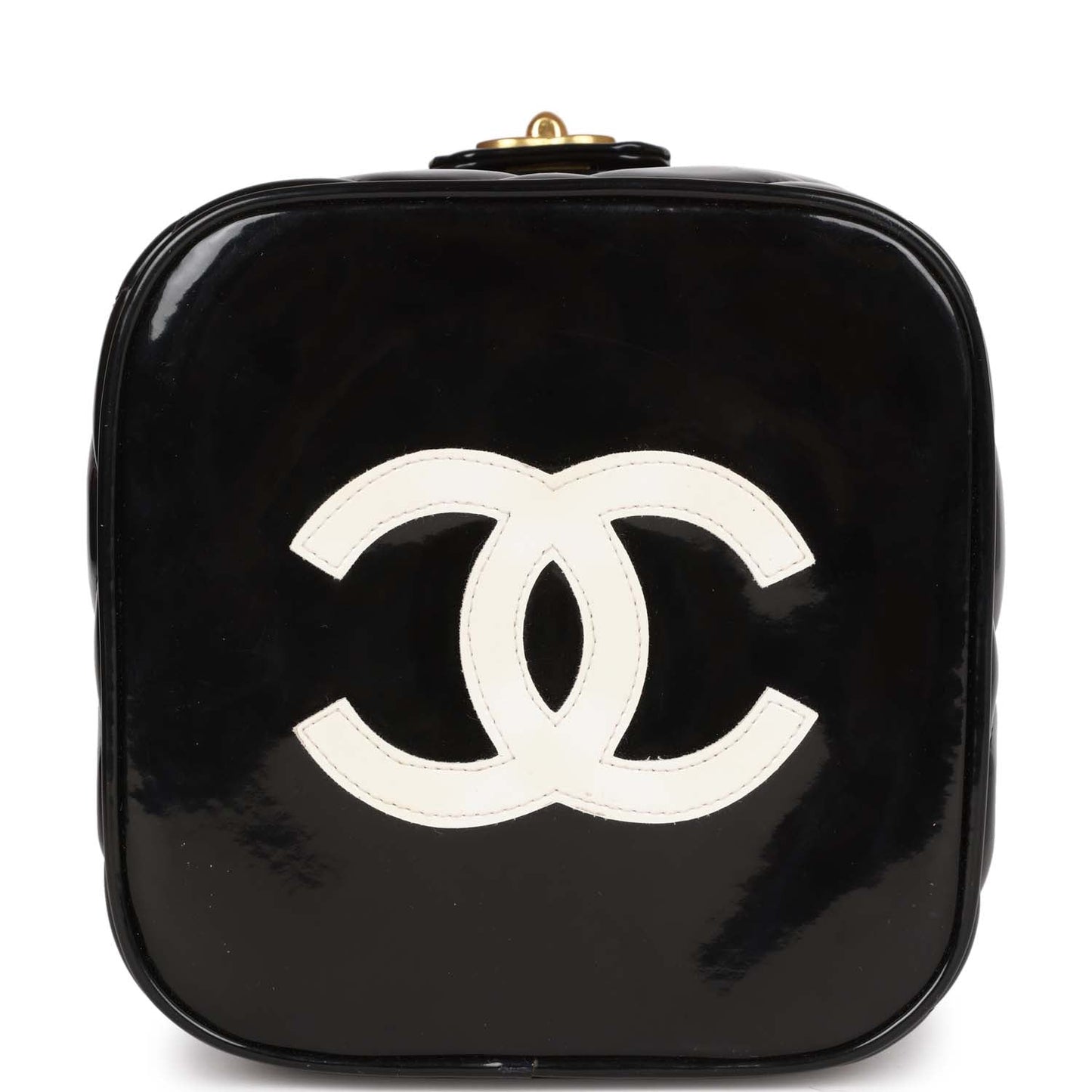 Chanel  Vanity Heart Mirror Bag Black Patent Gold Hardware