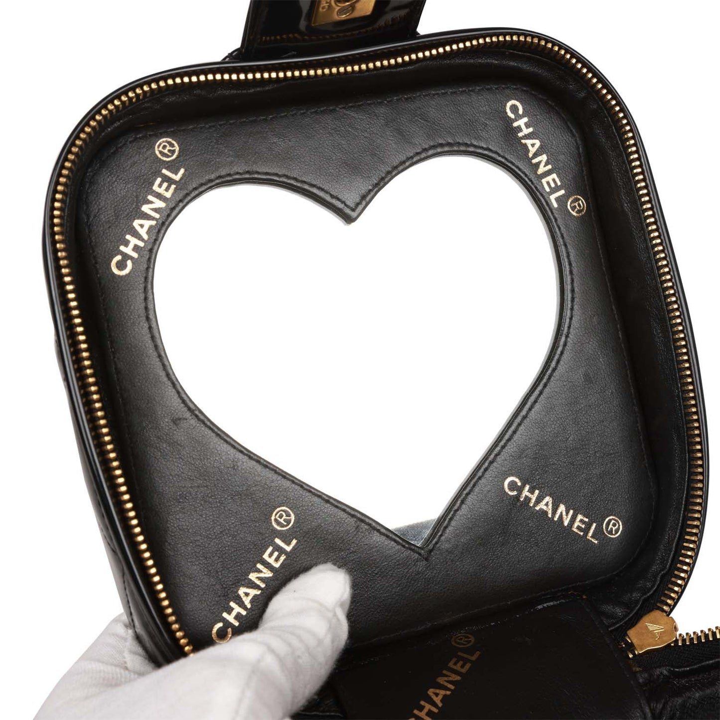 Chanel  Vanity Heart Mirror Bag Black Patent Gold Hardware