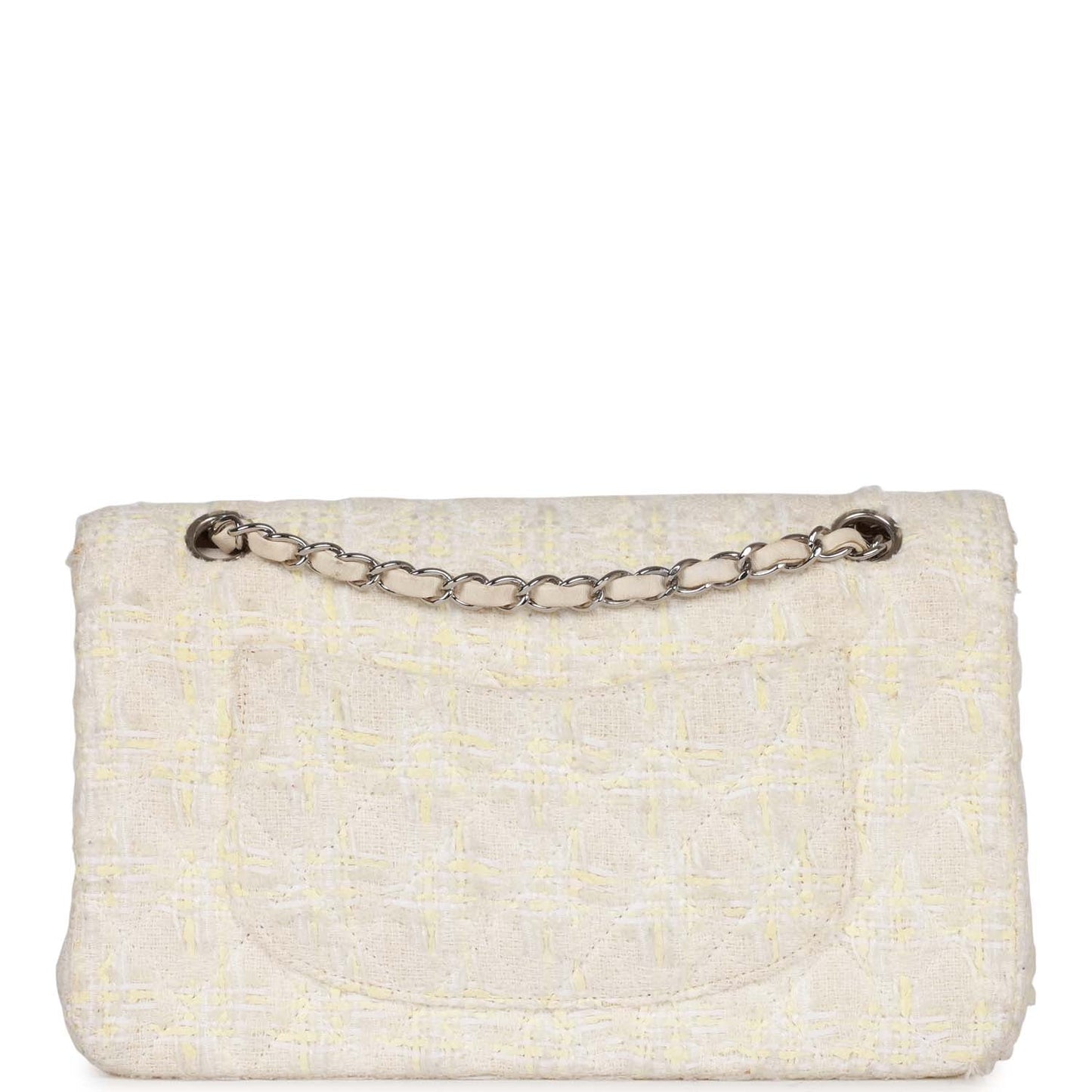 Chanel  Medium Double Flap Bag White Tweed Silver Hardware
