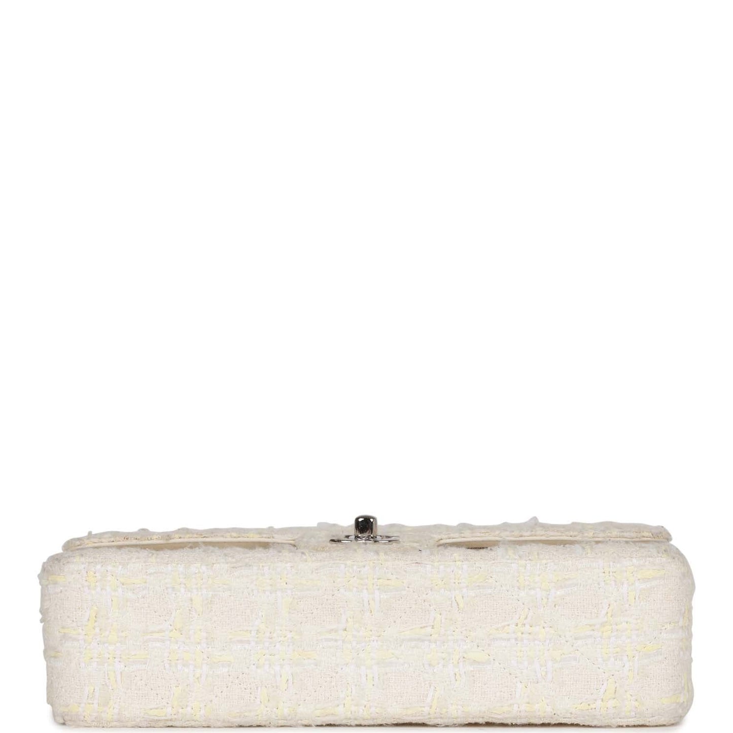 Chanel  Medium Double Flap Bag White Tweed Silver Hardware