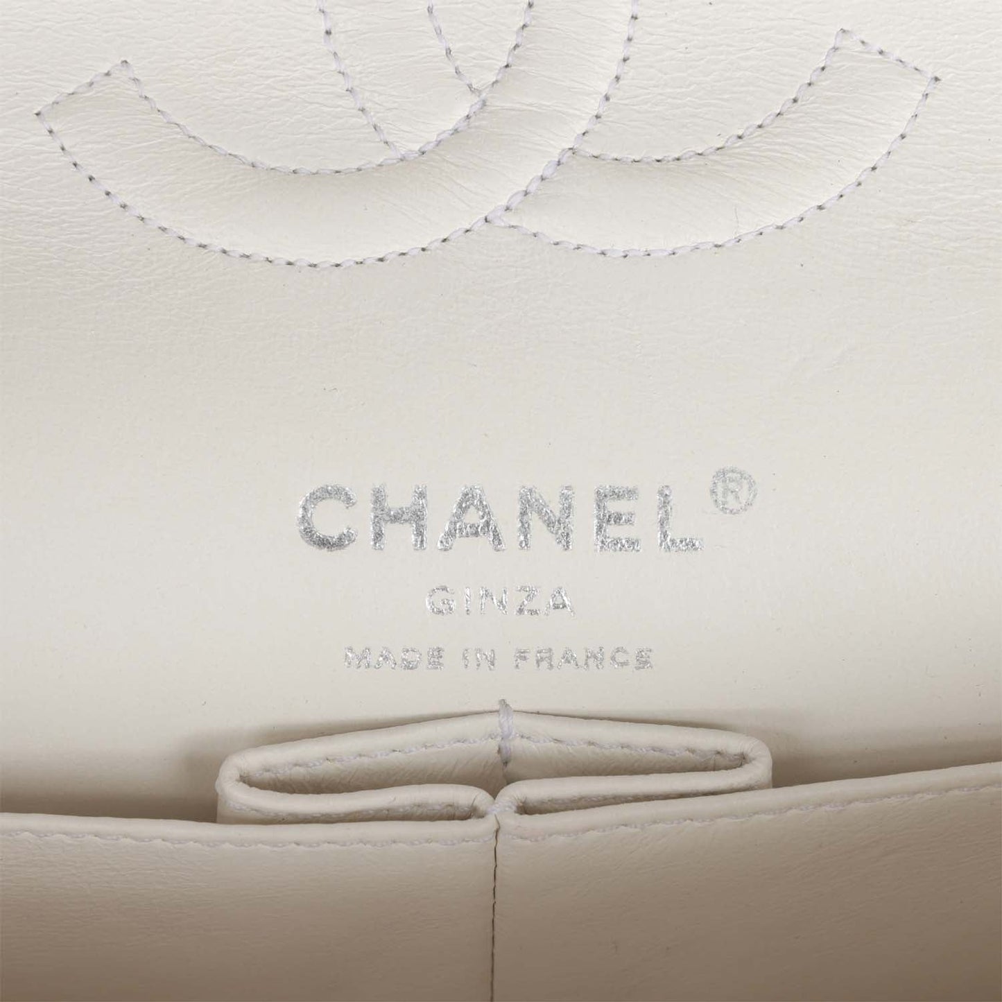 Chanel  Medium Double Flap Bag White Tweed Silver Hardware