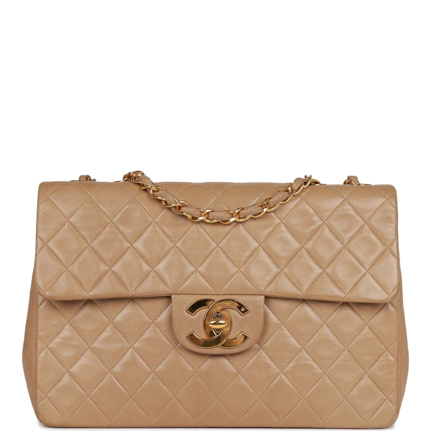 Chanel  XL Maxi Flap Bag Beige Lambskin Gold Hardware