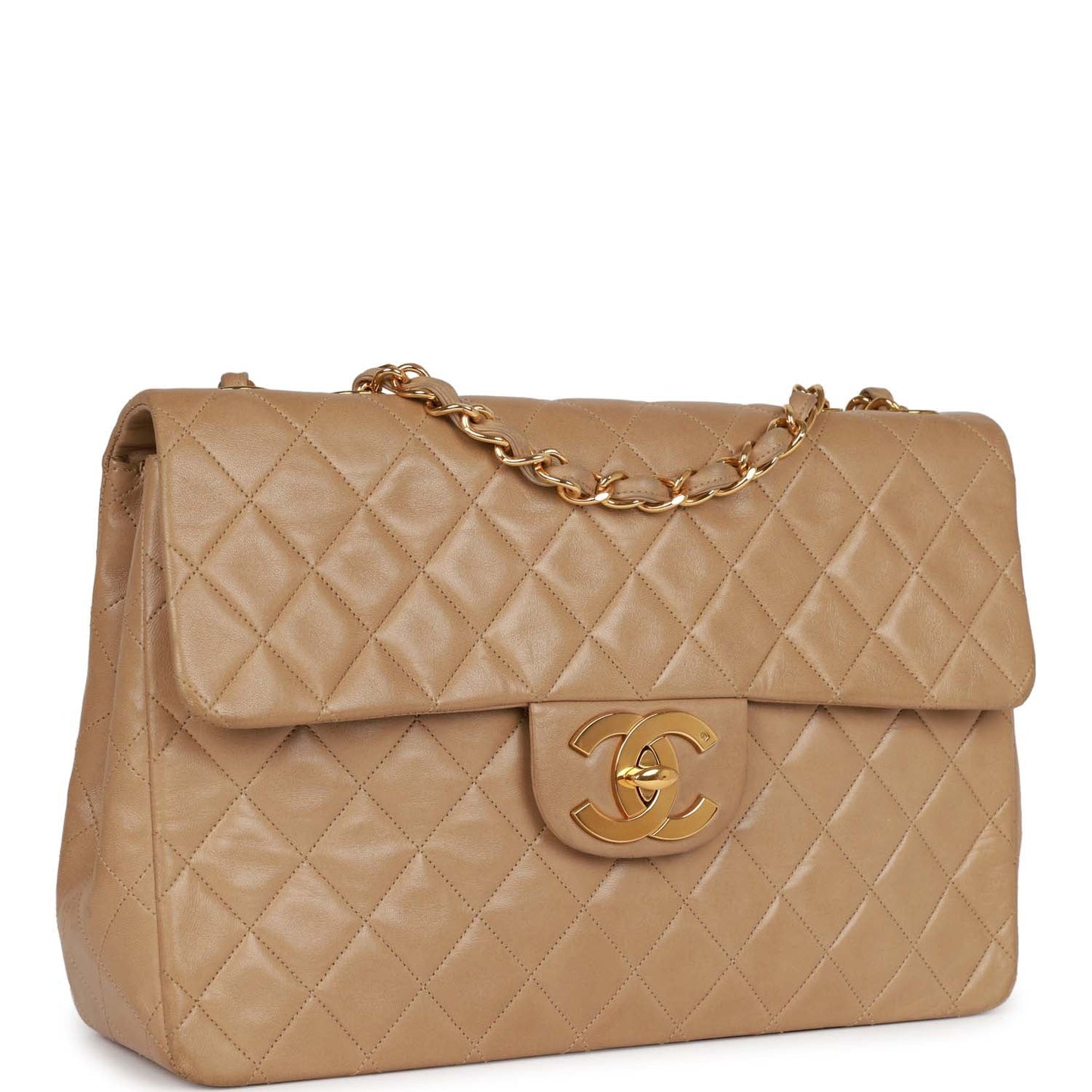 Chanel  XL Maxi Flap Bag Beige Lambskin Gold Hardware