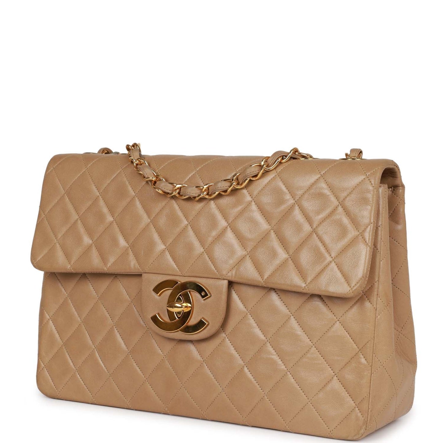 Chanel  XL Maxi Flap Bag Beige Lambskin Gold Hardware