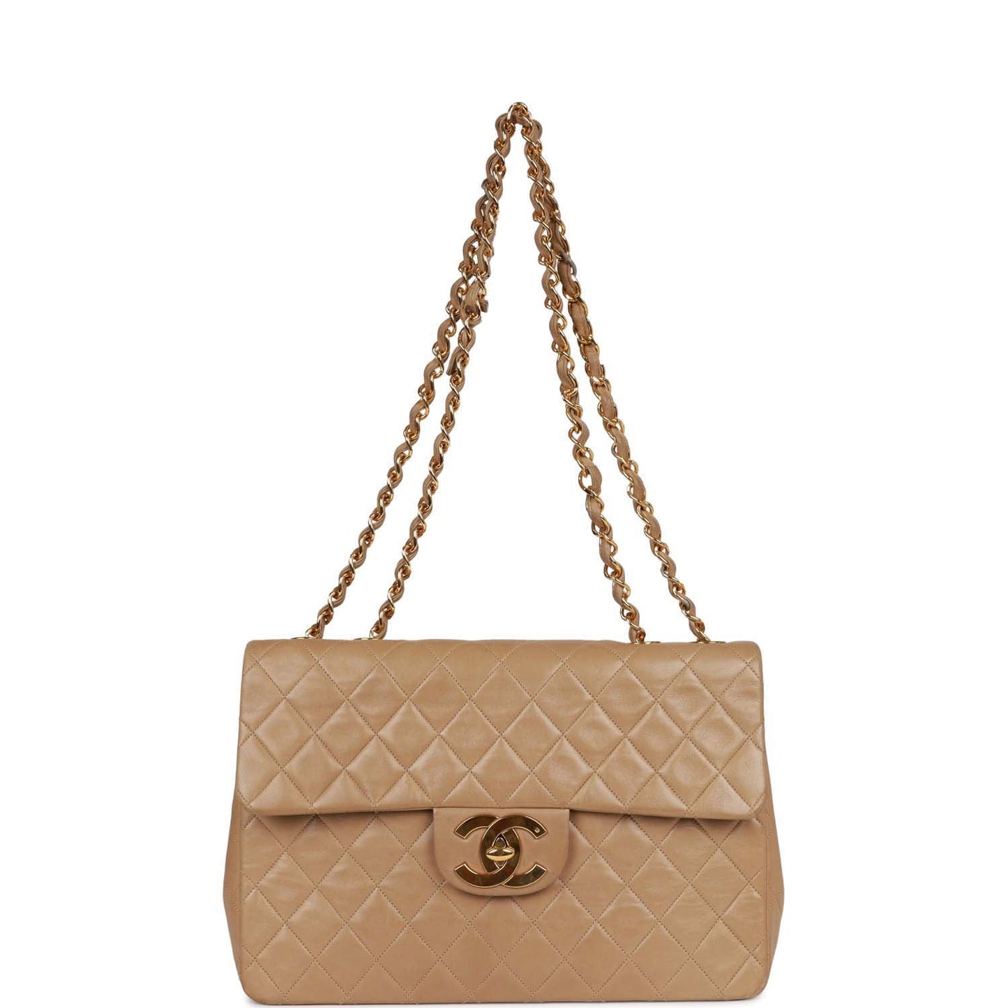 Chanel  XL Maxi Flap Bag Beige Lambskin Gold Hardware
