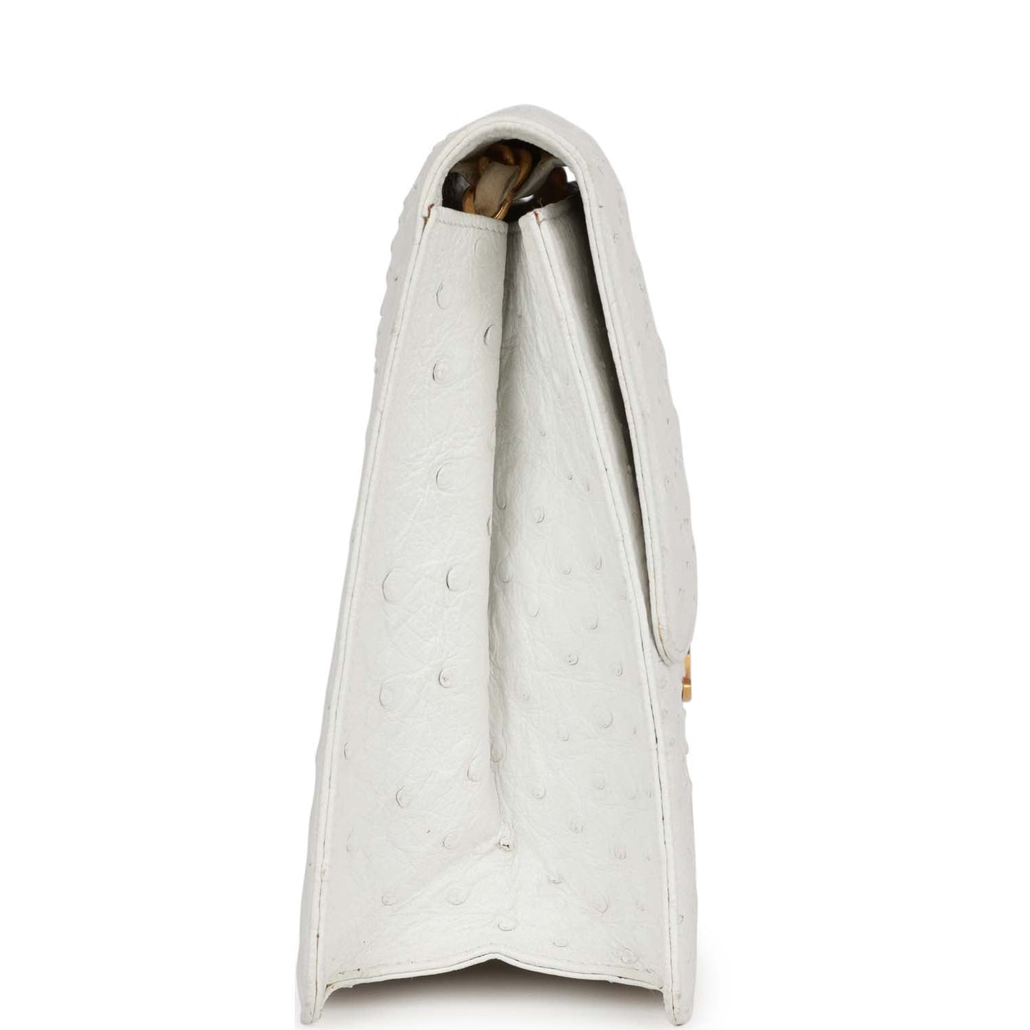 Chanel  Single Flap Bag White Ostrich Gold Hardware