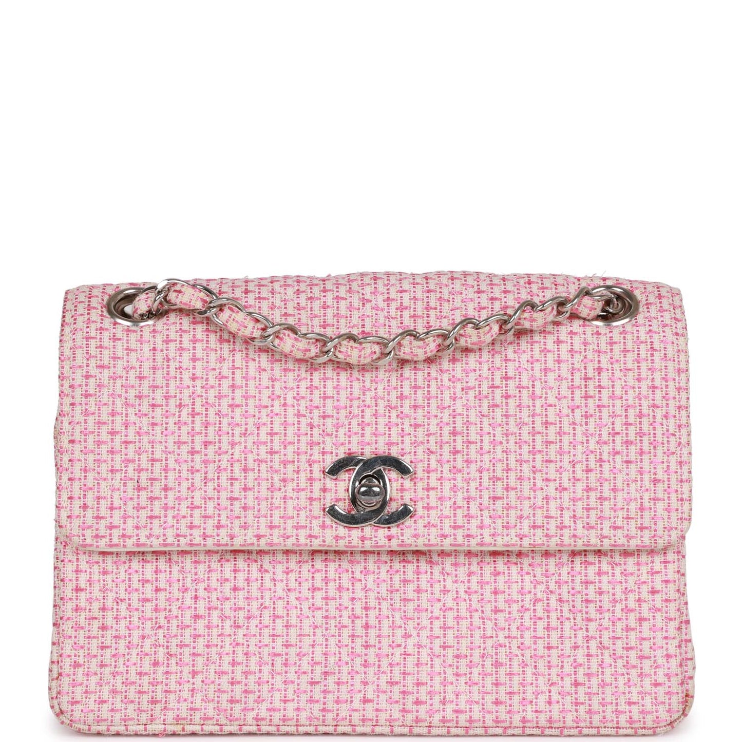 Chanel  Classic Mini Flap Bag Pink Tweed Silver Hardware