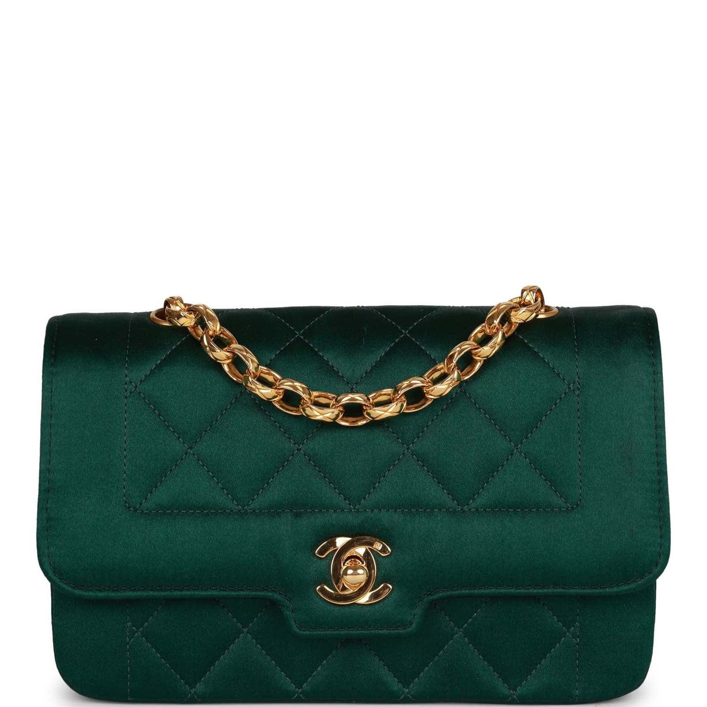 Chanel  Mini Flap Bag Green Satin Gold Hardware
