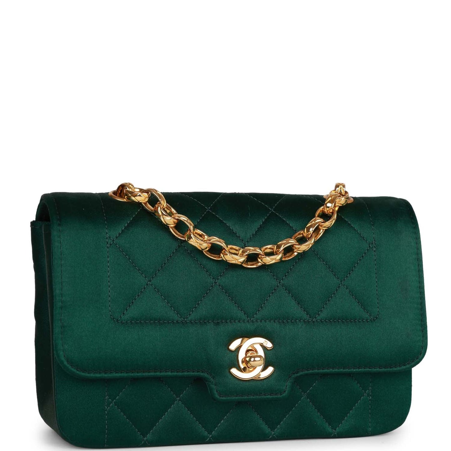 Chanel  Mini Flap Bag Green Satin Gold Hardware