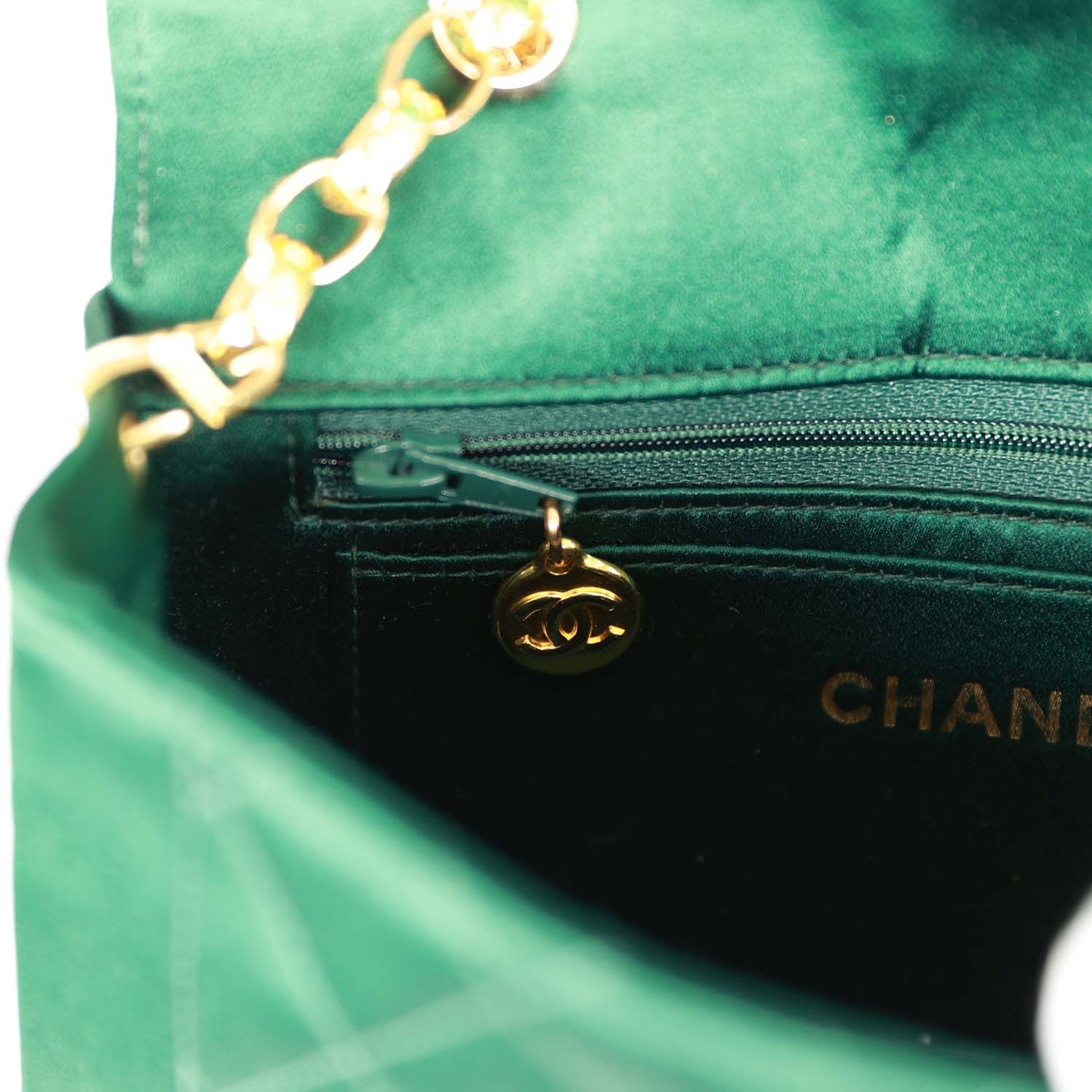 Chanel  Mini Flap Bag Green Satin Gold Hardware