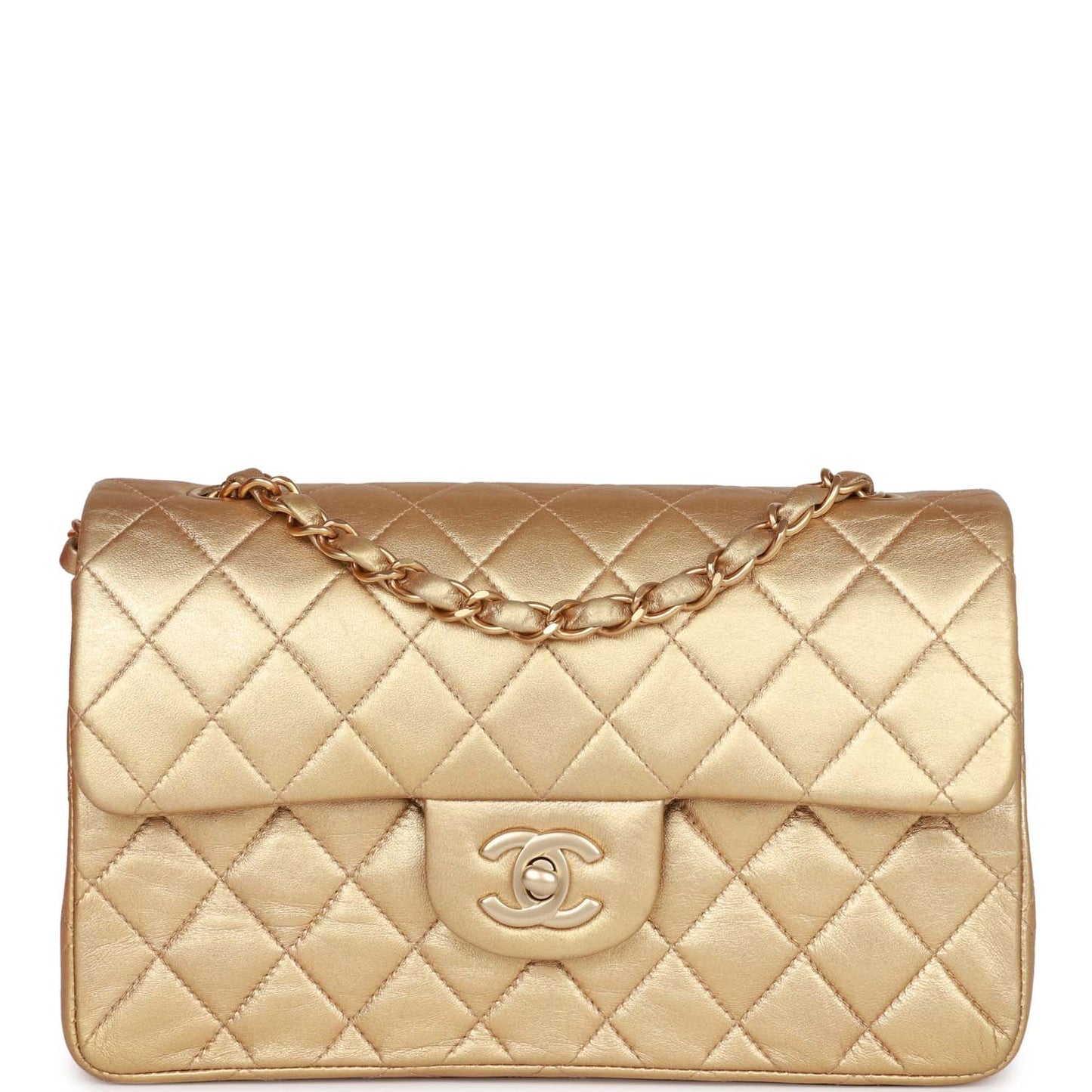 Chanel Small Classic Double Flap Bag Gold Metallic Lambskin Gold Hardware