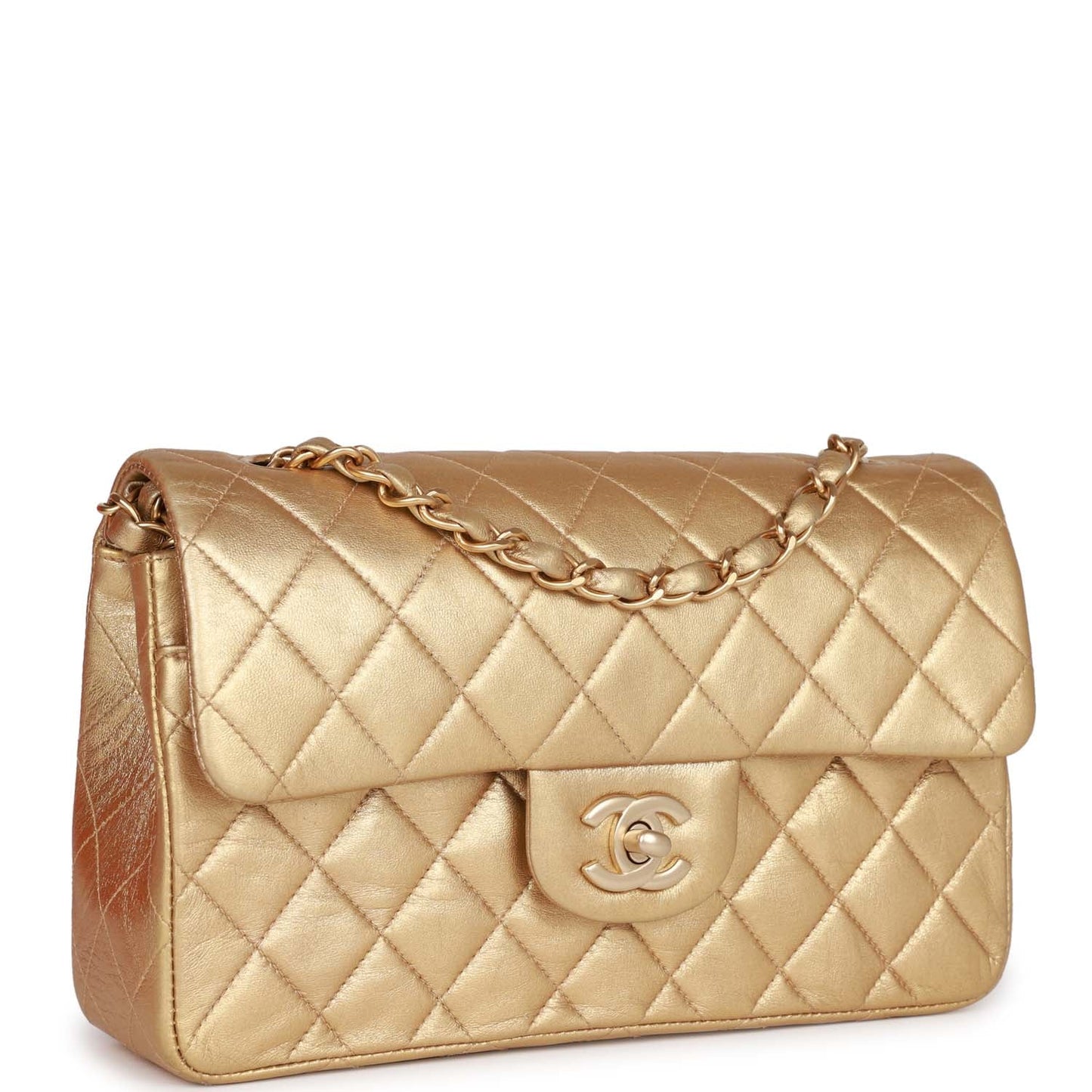 Chanel  Small Classic Double Flap Bag Gold Metallic Lambskin Gold Hardware