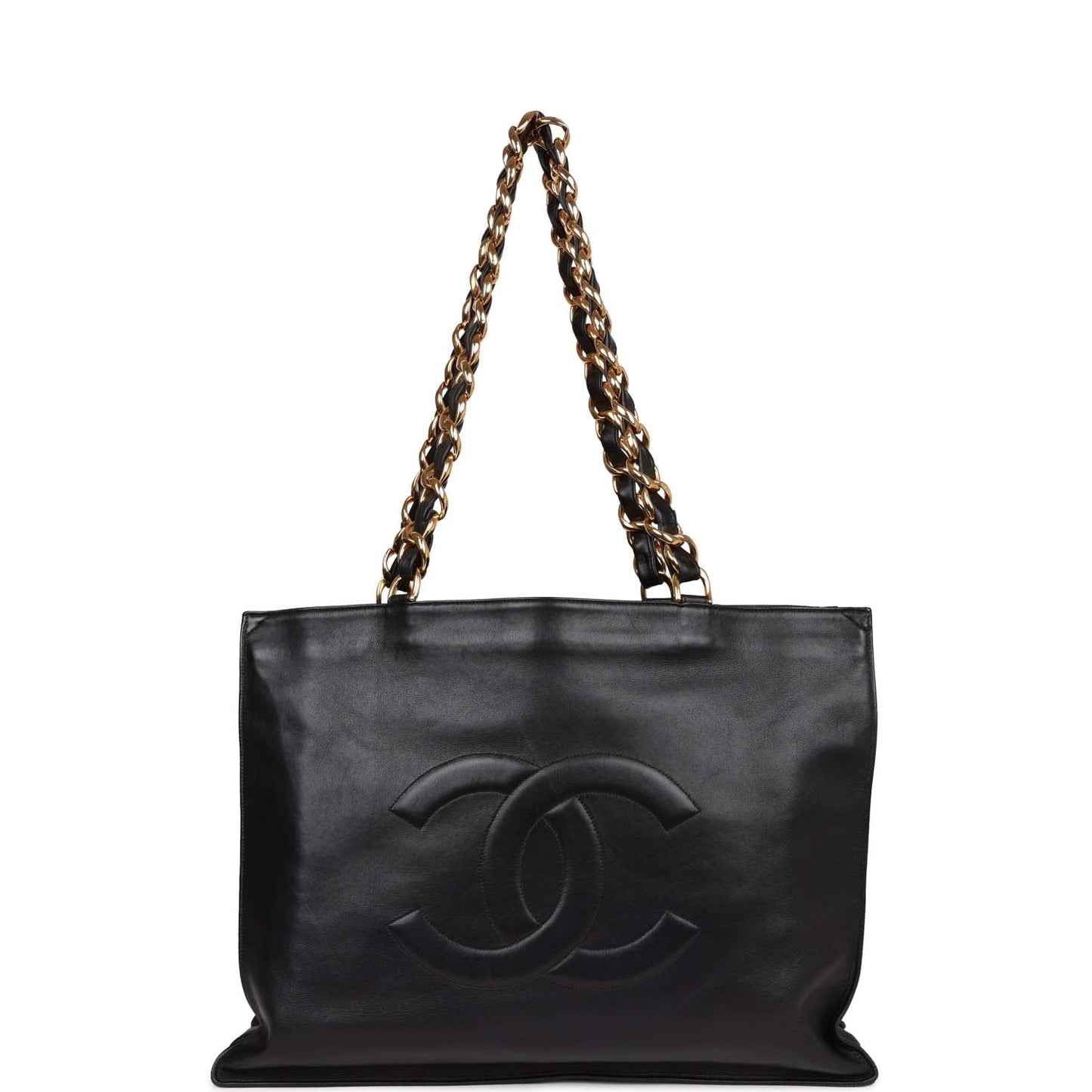 Chanel  CC Chain Shopping Tote Bag Black Lambskin Gold Hardware