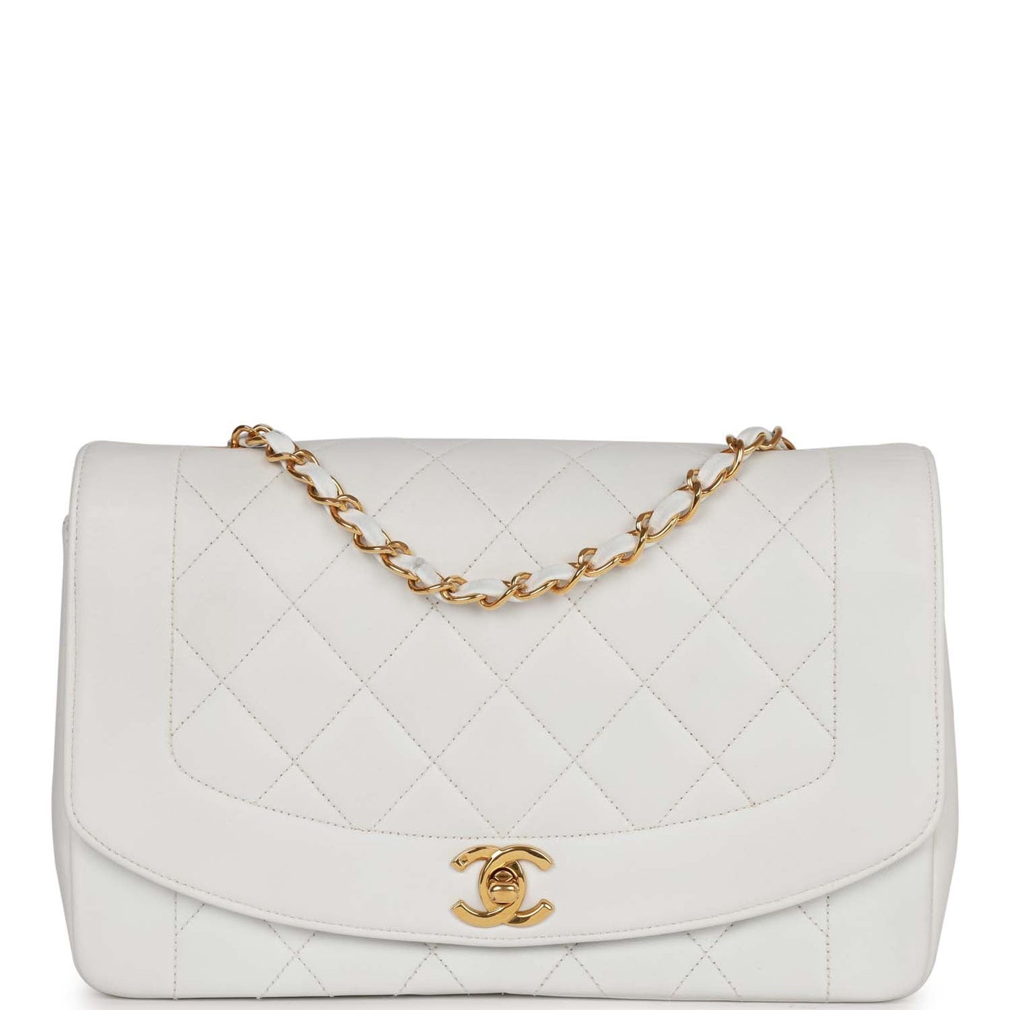 Chanel  Medium Diana Flap Bag White Lambskin Gold Hardware