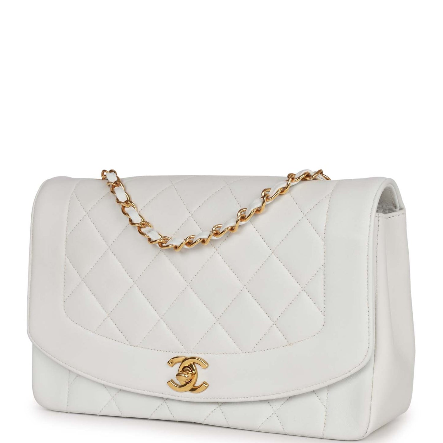 Chanel Medium Diana Flap Bag White Lambskin Gold Hardware