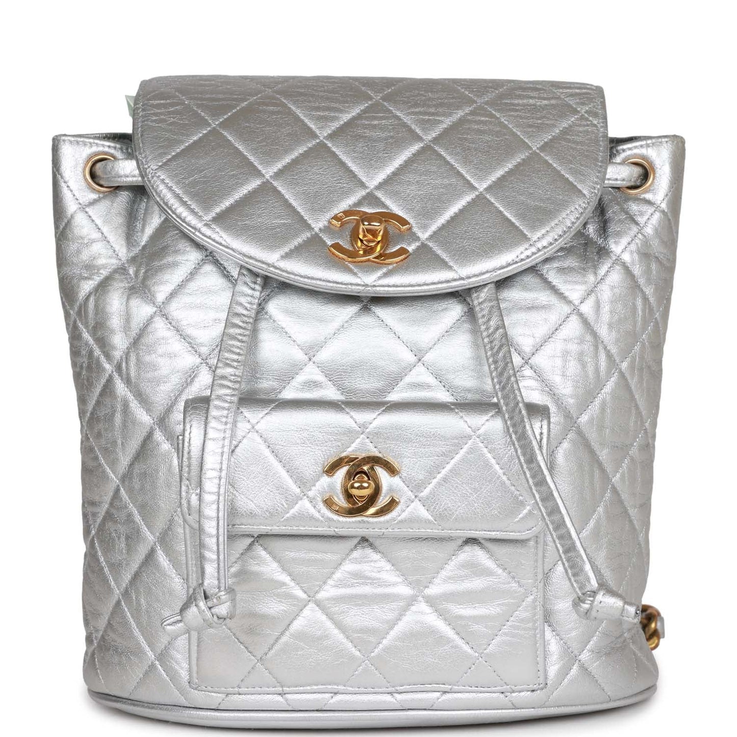 Chanel  Duma Backpack Silver Metallic Lambskin Gold Hardware