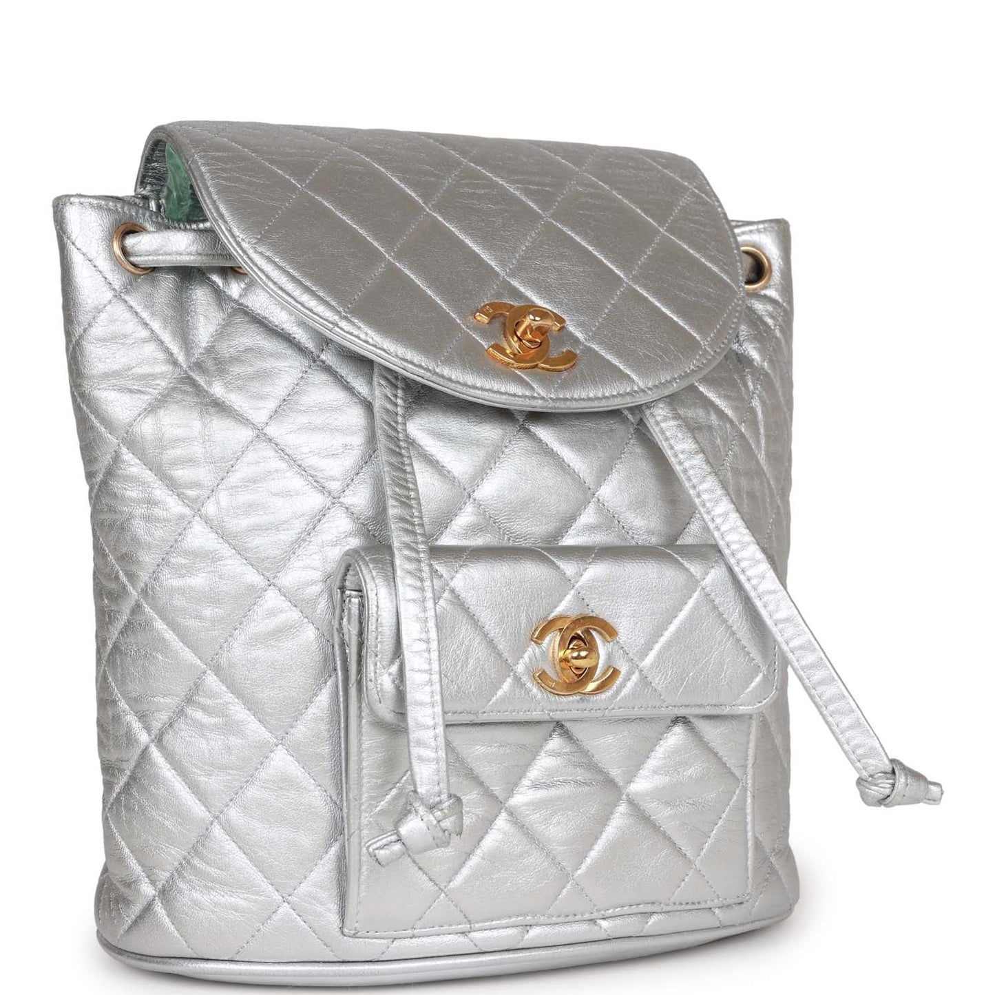 Chanel  Duma Backpack Silver Metallic Lambskin Gold Hardware