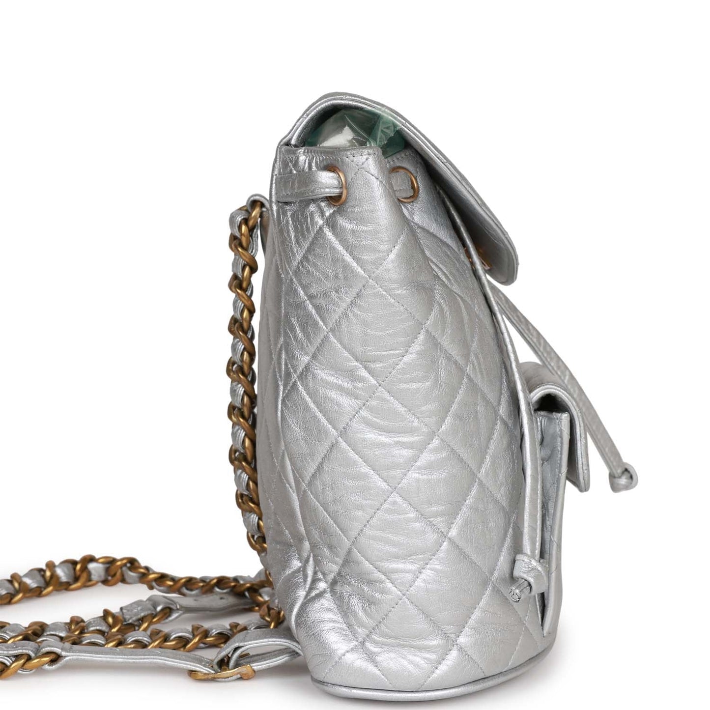 Chanel  Duma Backpack Silver Metallic Lambskin Gold Hardware