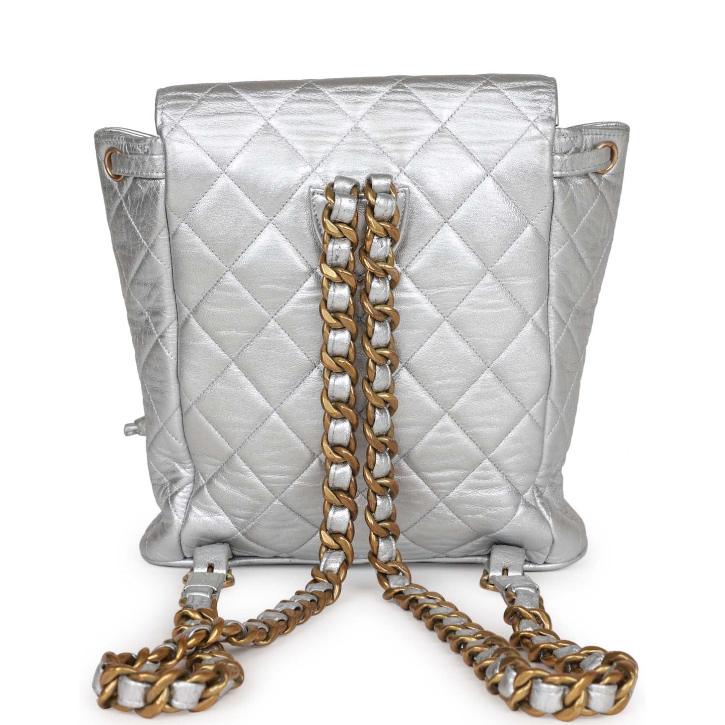 Chanel  Duma Backpack Silver Metallic Lambskin Gold Hardware