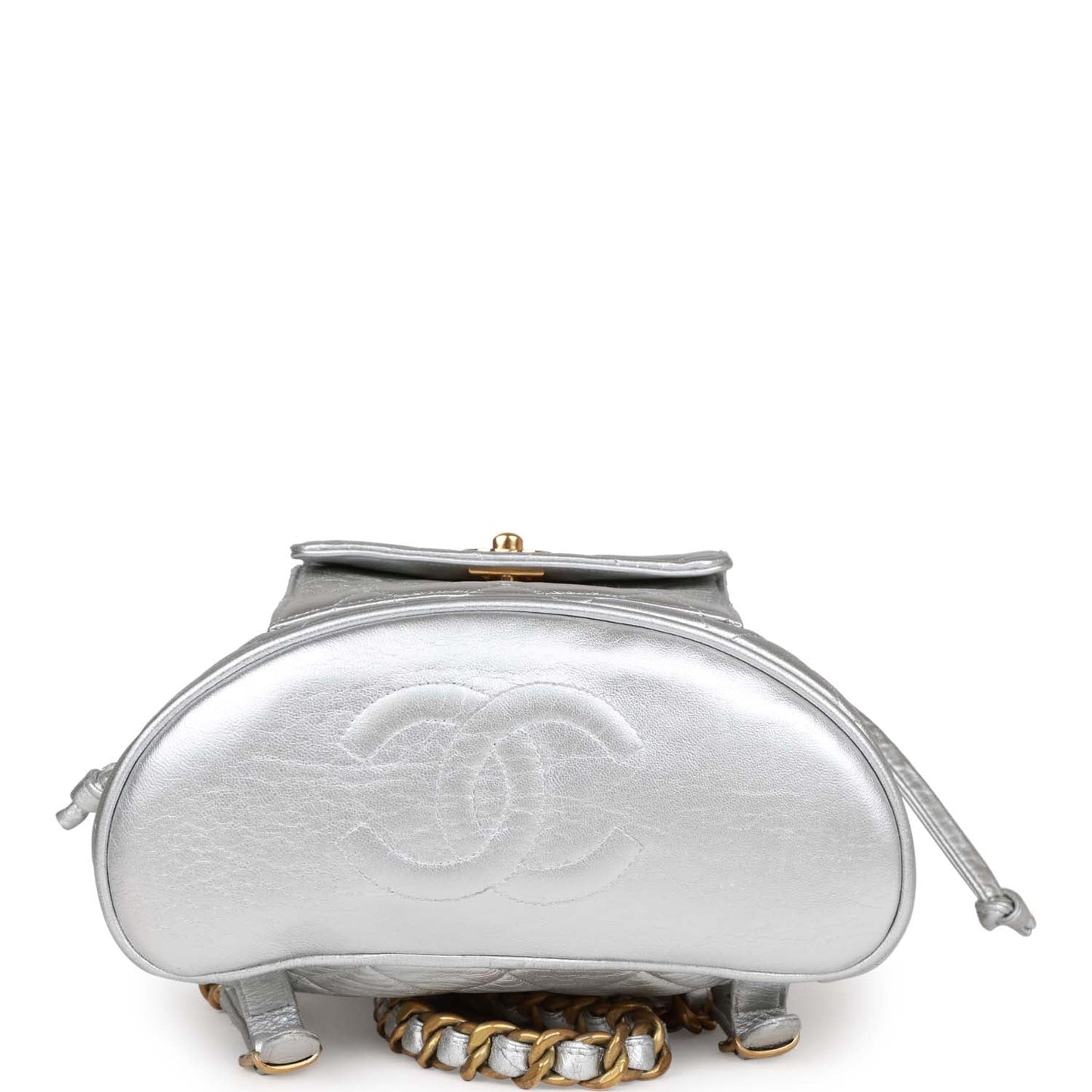 Chanel  Duma Backpack Silver Metallic Lambskin Gold Hardware