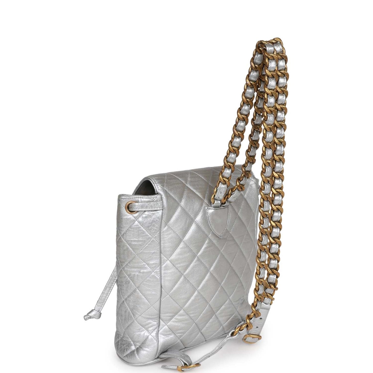 Chanel  Duma Backpack Silver Metallic Lambskin Gold Hardware